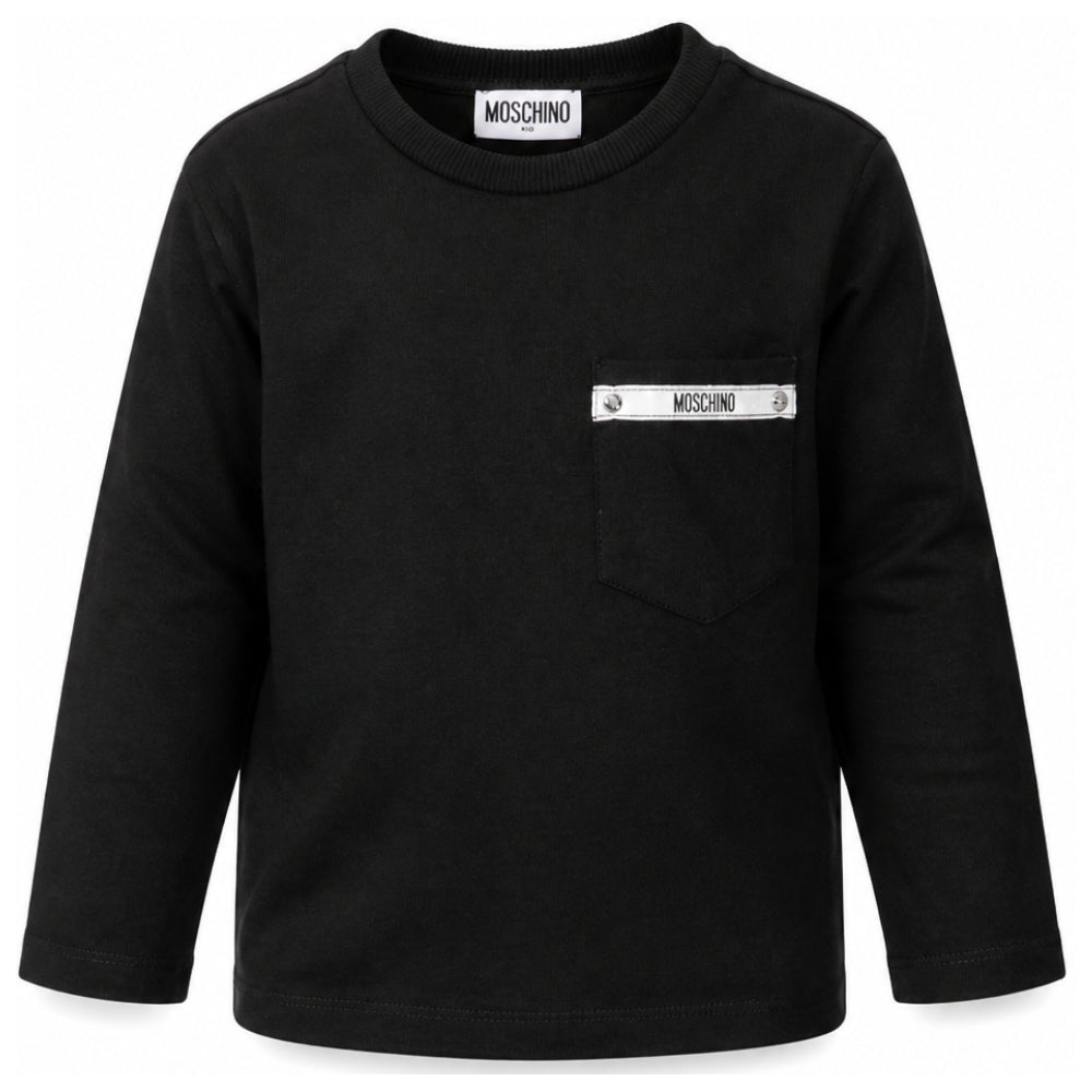 T-shirt per bambino Moschino Kids nera con logo sul petto HUO012LAA57 60100 MOSCHINO KIDS