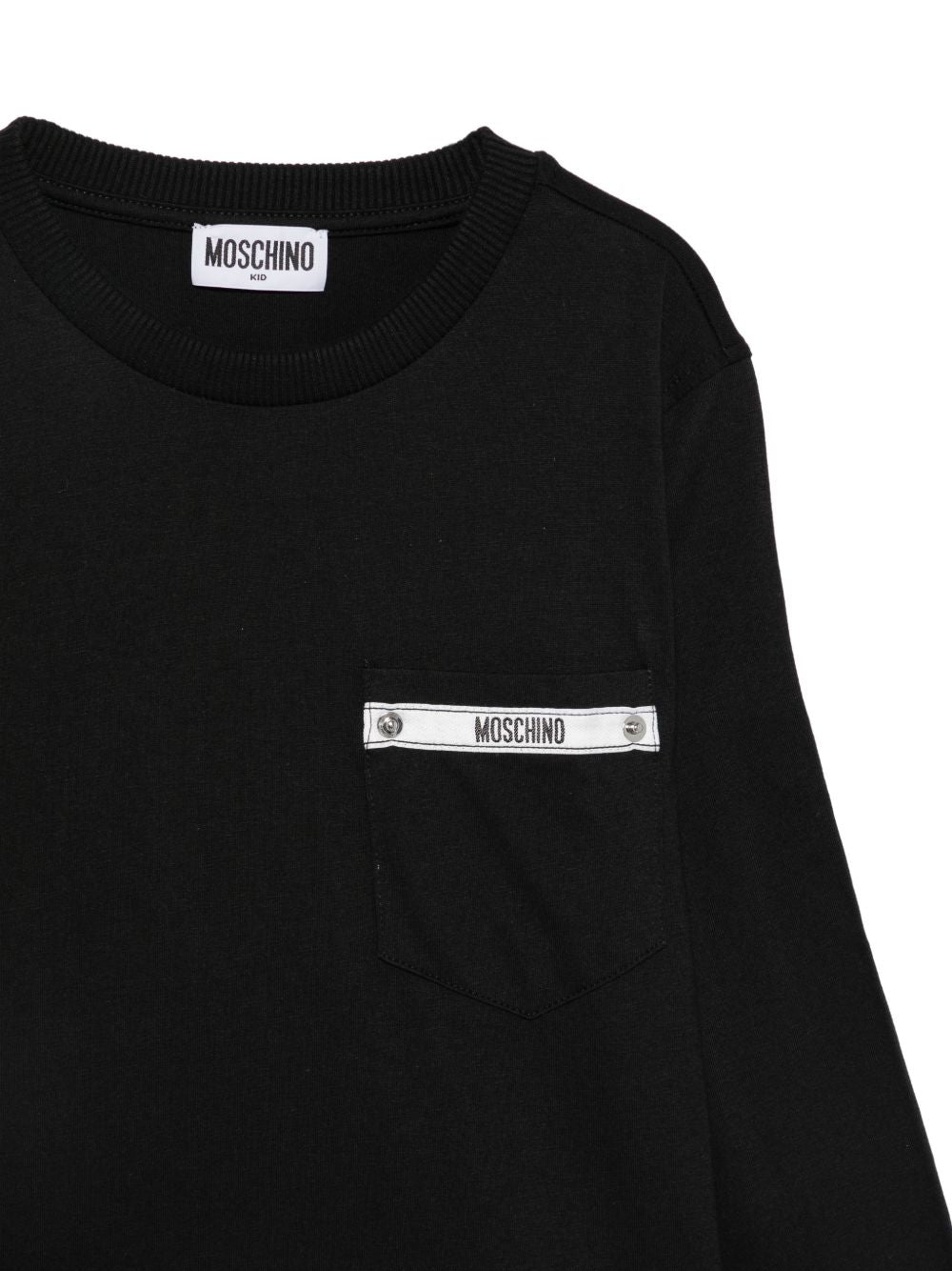 T-shirt per bambino Moschino Kids nera con logo sul petto HUO012LAA57 60100 MOSCHINO KIDS