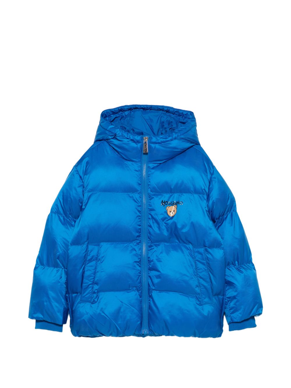 Giubbino per bambino Moschino Kids blu con stampa logo sul davanti HUS05PL3AC3 40157 MOSCHINO KIDS