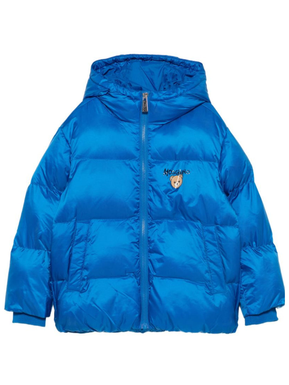 Giubbino per bambino Moschino Kids blu con stampa logo sul davanti HUS05PL3AC3 40157 MOSCHINO KIDS