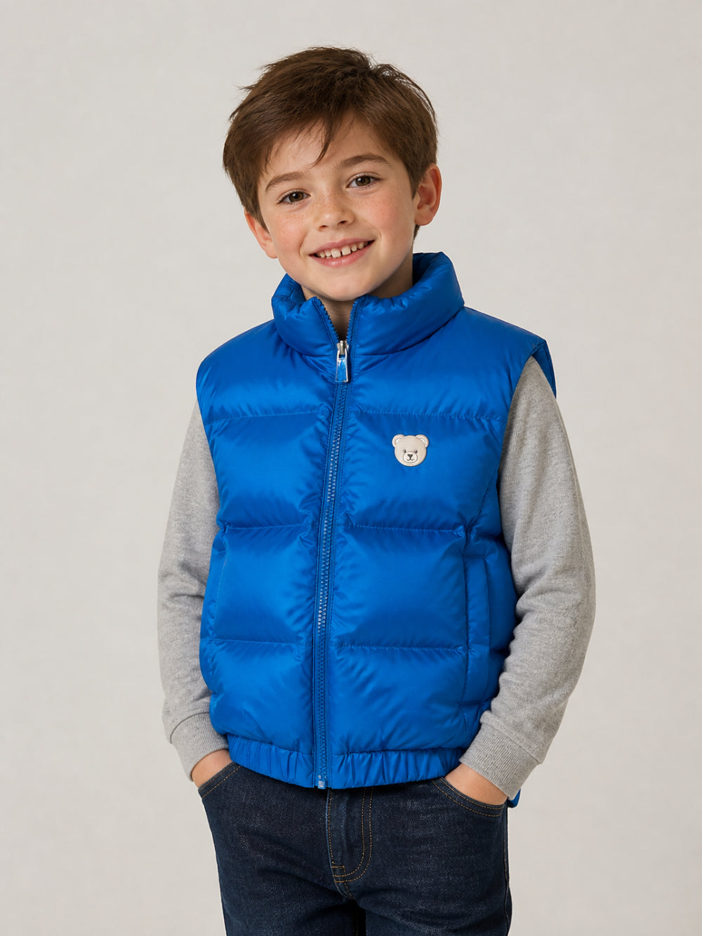 Smanicato per bambino Moschino Kids blu con stampa logo sul davanti HUS05QL3AC3 40157 MOSCHINO KIDS