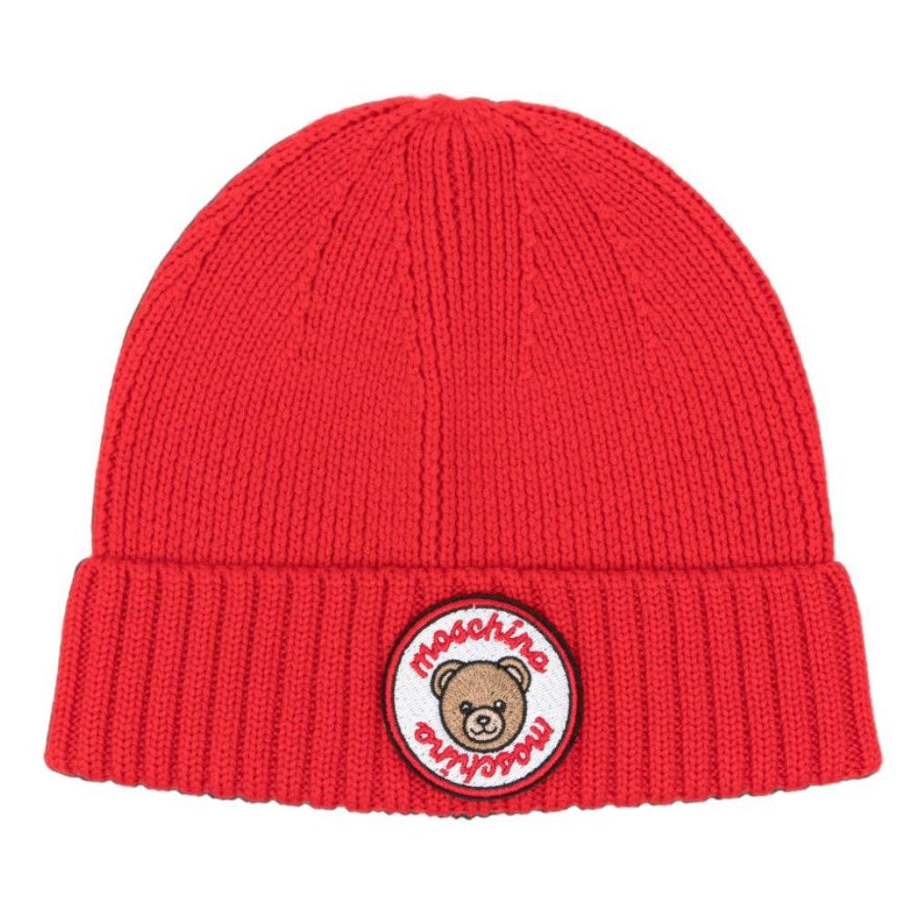 Berretto per bambini Moschino Kids rosso con ricamo Teddy Bear HUX02RLHE87 50109 MOSCHINO KIDS