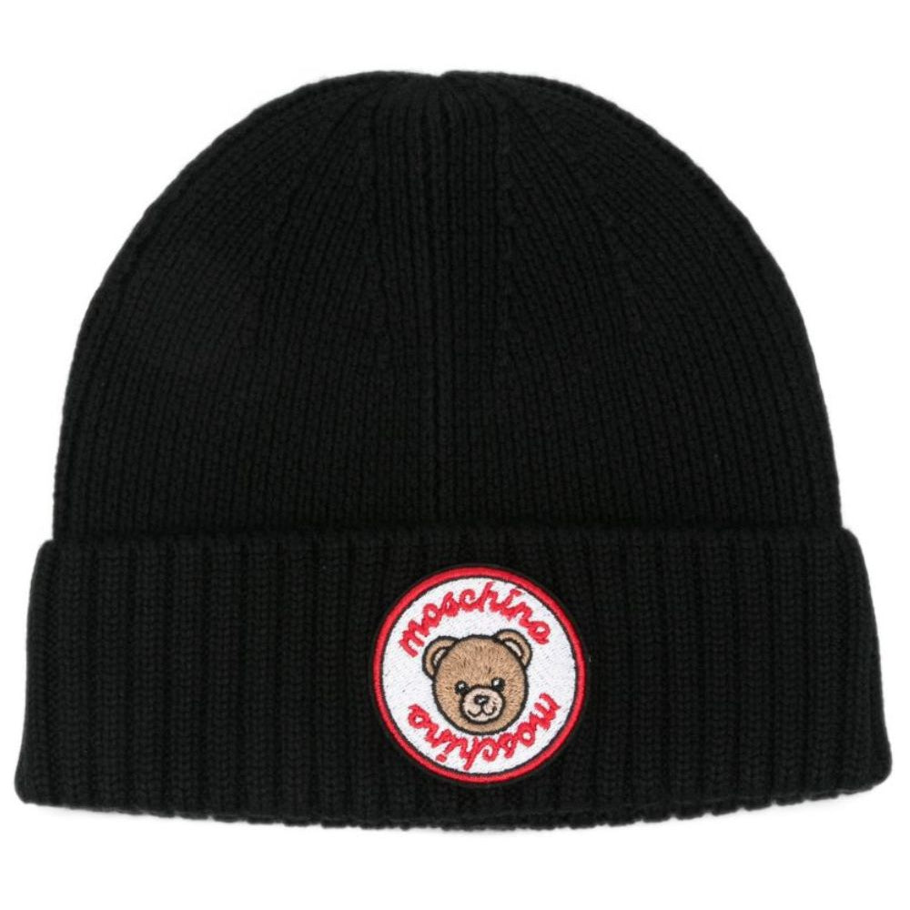 Berretto per bambini Moschino Kids nero con ricamo Teddy Bear HUX02RLHE87 60100 MOSCHINO KIDS