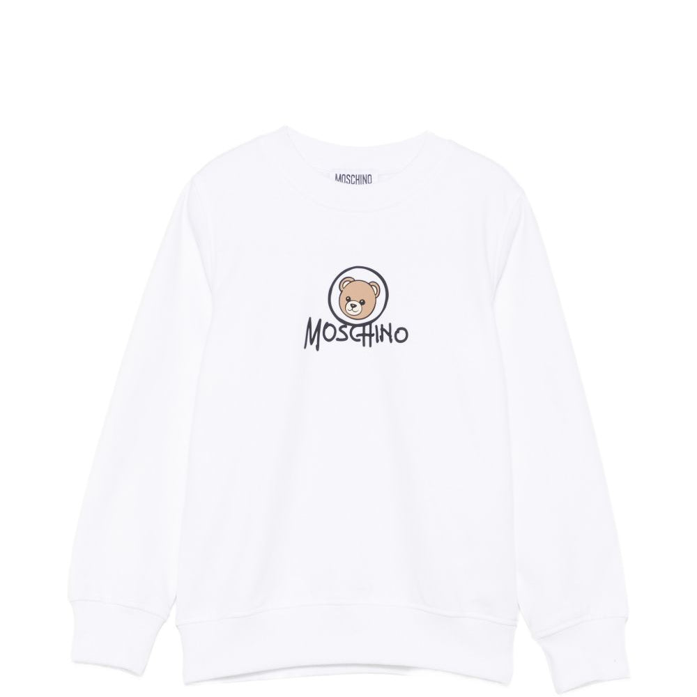 Felpa per bambino Moschino Kids bianco con stampa orsetto sul davanti HXF08VLCA83 10101 MOSCHINO KIDS
