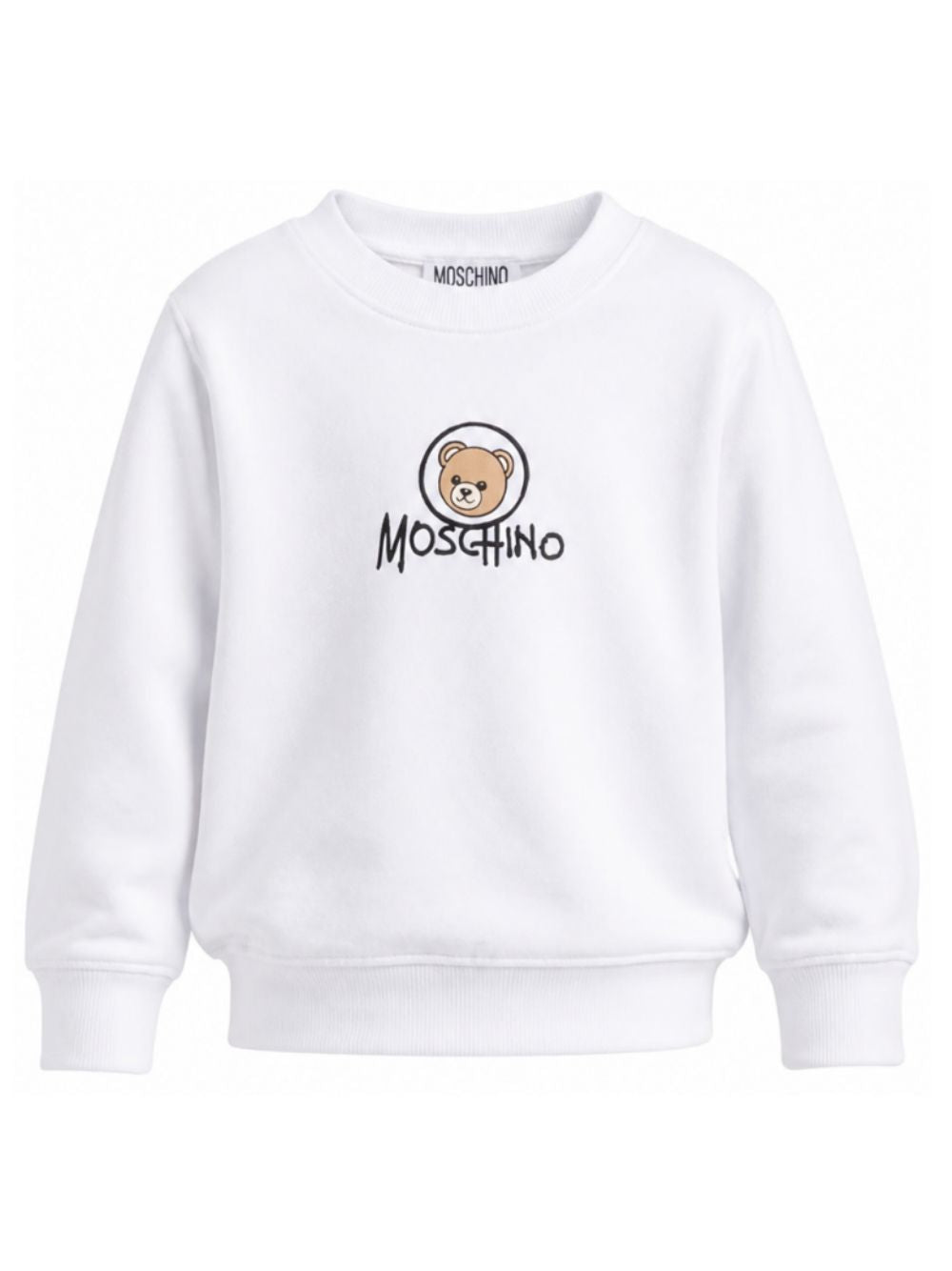 Felpa per bambino Moschino Kids bianco con stampa orsetto sul davanti HXF08VLCA83 10101 MOSCHINO KIDS