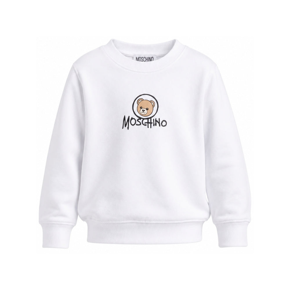 Felpa per bambino Moschino Kids bianco con stampa orsetto sul davanti HXF08VLCA83 10101 MOSCHINO KIDS
