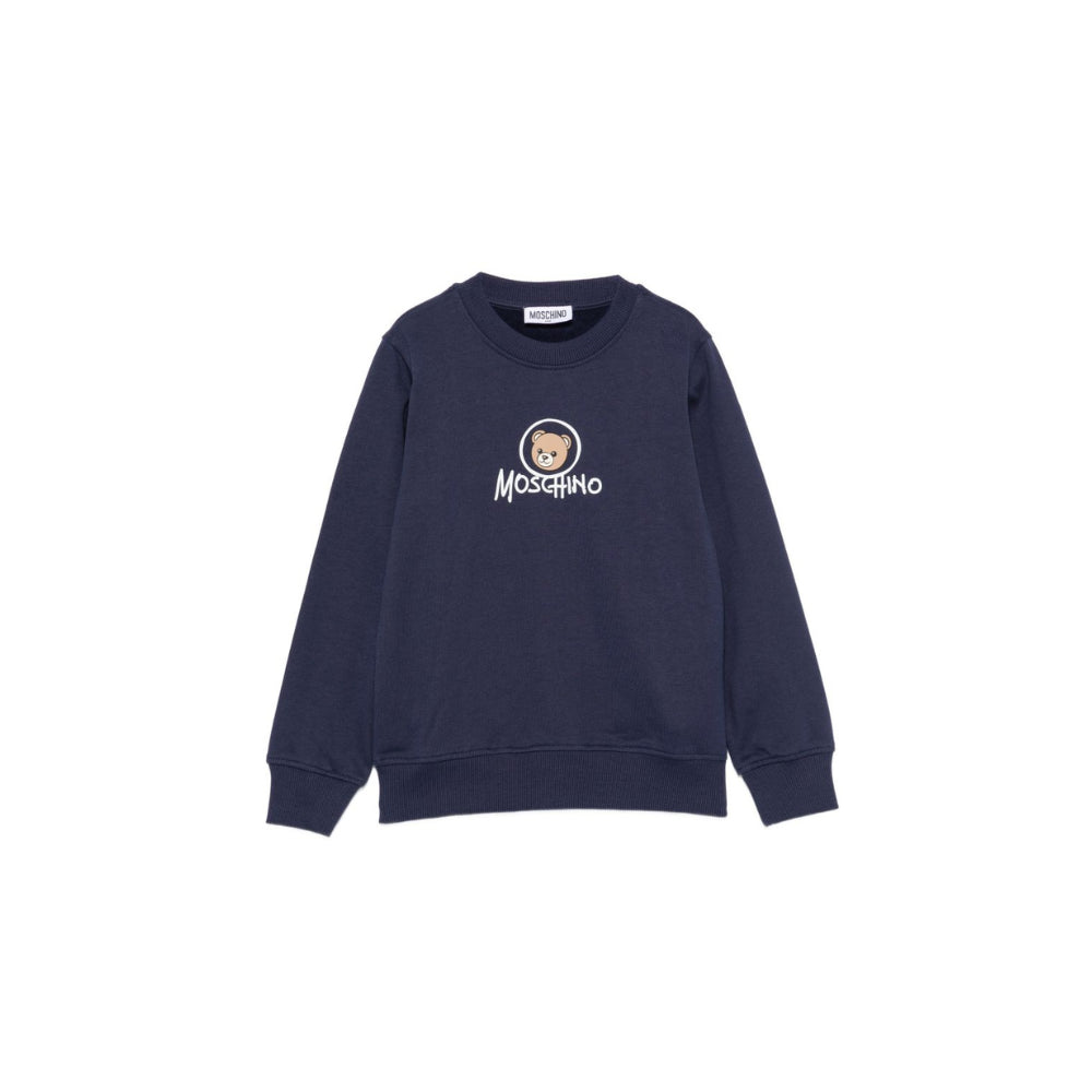 Felpa per bambini Moschino Kids blu navy con stampa orsetto sul davanti HXF08VLCA83 40016 MOSCHINO KIDS