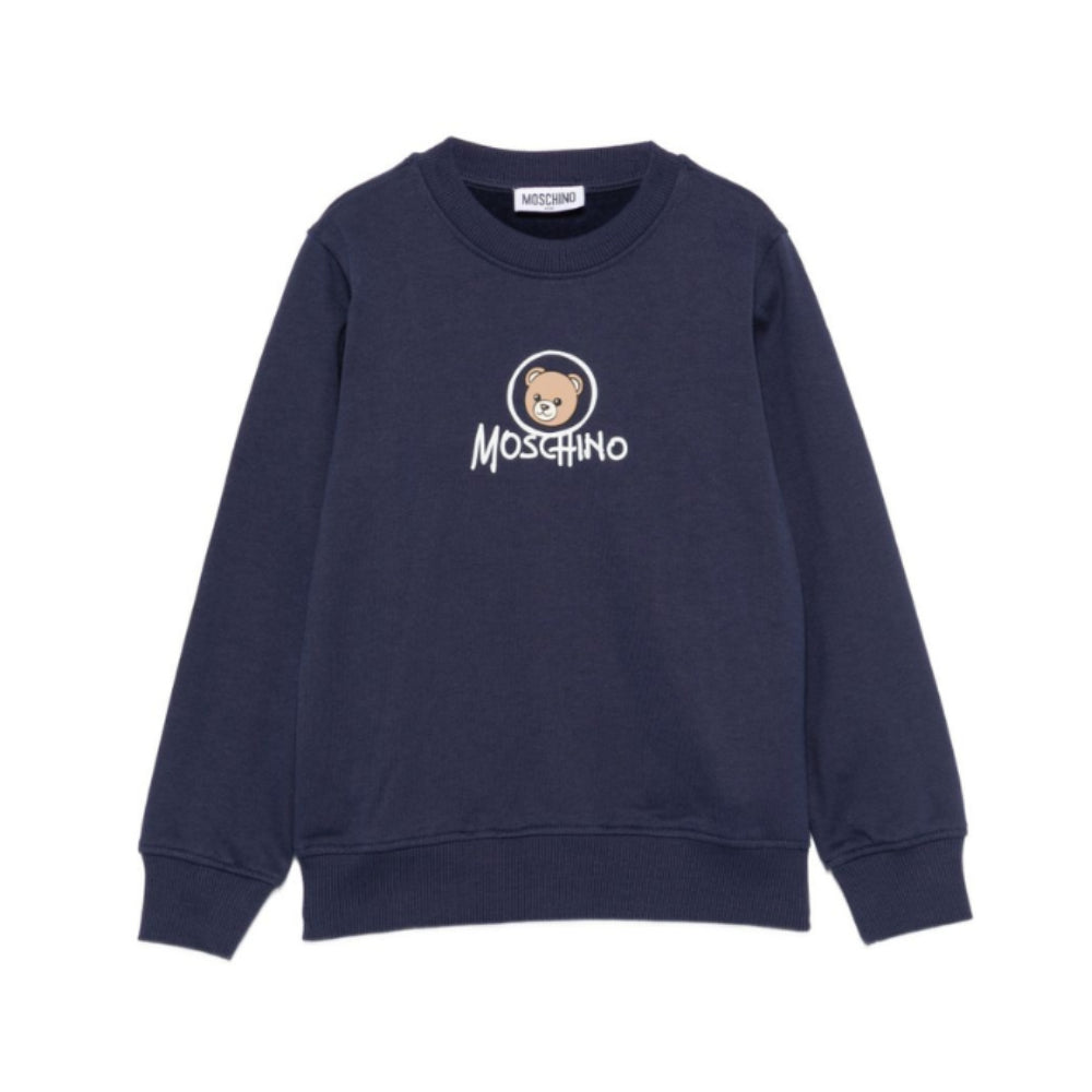 Felpa per bambini Moschino Kids blu navy con stampa orsetto sul davanti HXF08VLCA83 40016 MOSCHINO KIDS
