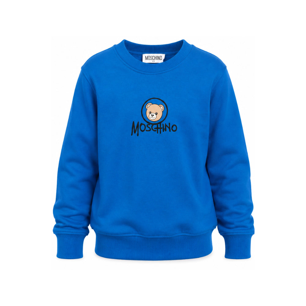 Felpa per bambini Moschino Kids blu con stampa orsetto sul davanti HXF08VLCA83 40157 MOSCHINO KIDS