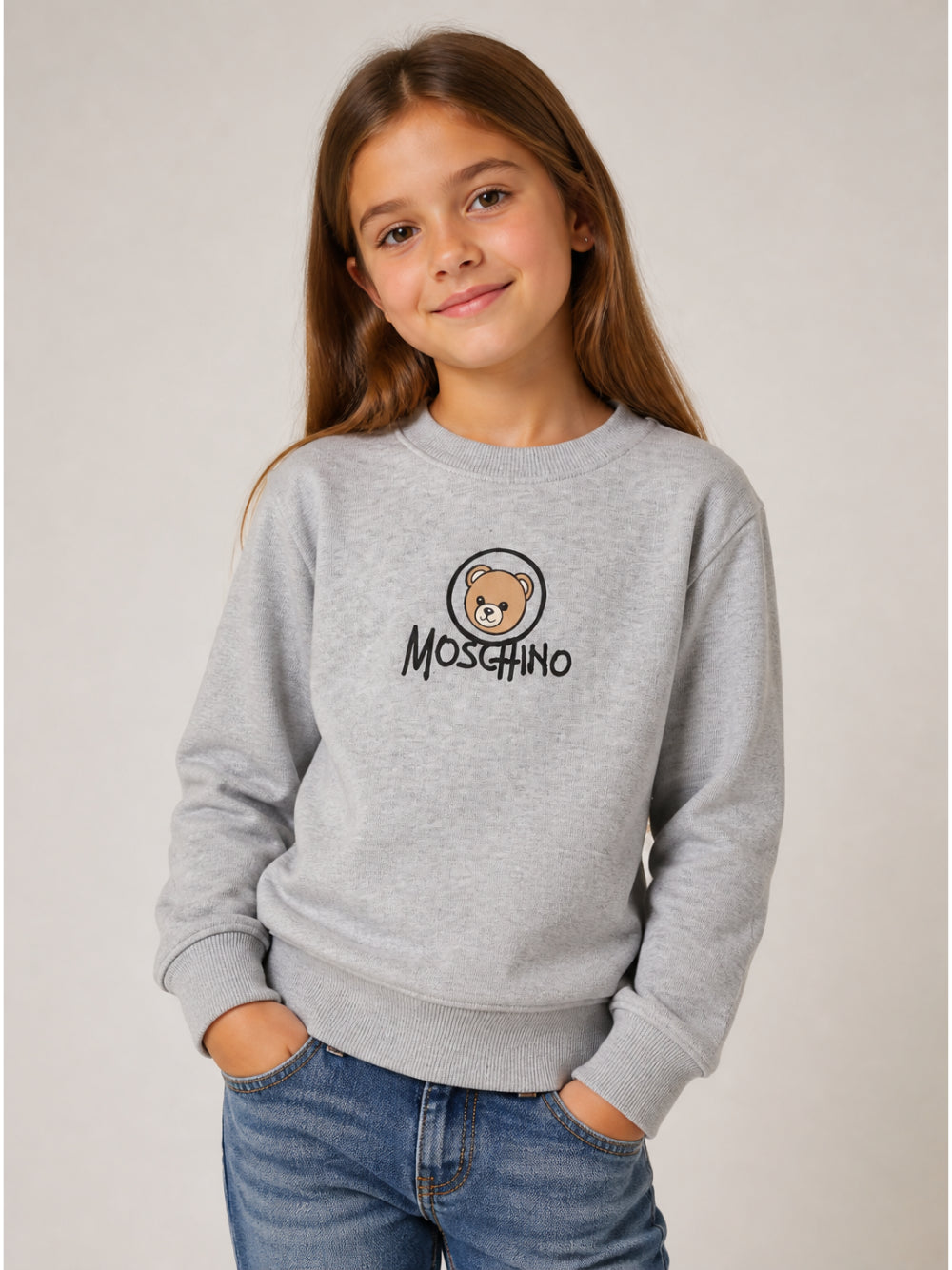 Felpa per bambini Moschino Kids grigia con stampa orsetto sul davanti HXF08VLCA83 60901 MOSCHINO KIDS