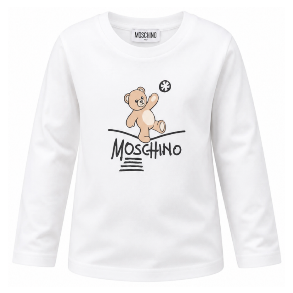 T-shirt per bambini Moschino Kids bianca con motivo Teddy Bear HZO00JLAA20 10101 MOSCHINO KIDS