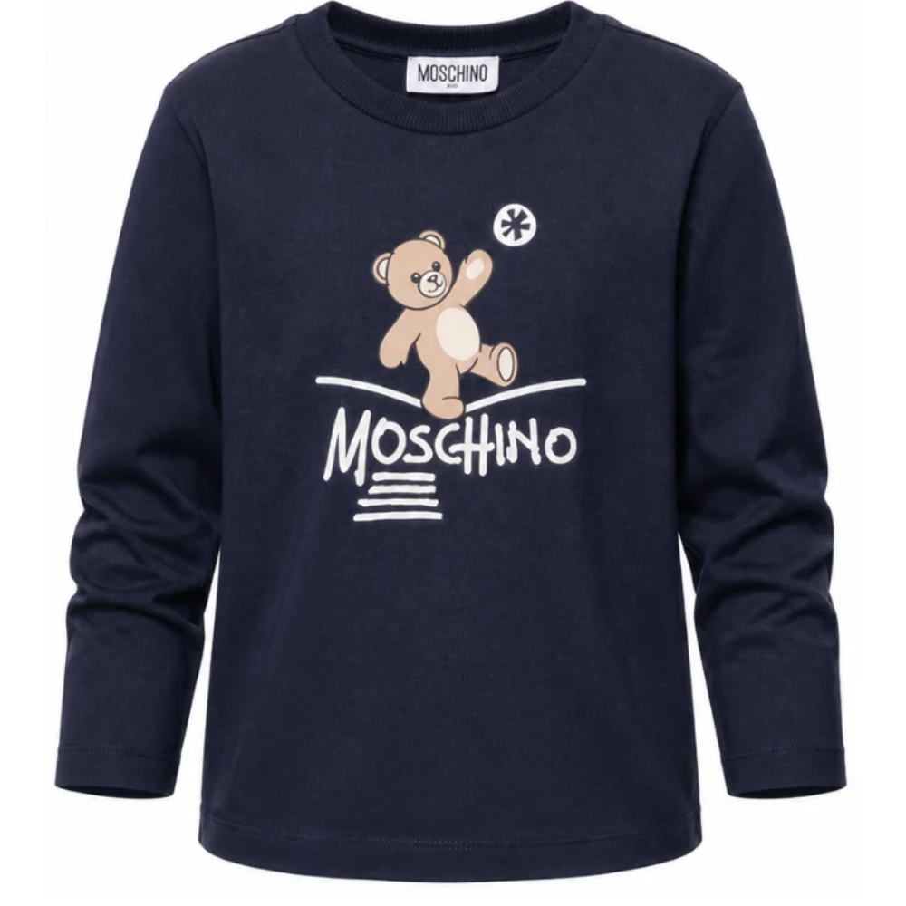 T-shirt per bambini Moschino Kids blu con motivo Teddy Bear HZO00JLAA20 40016 MOSCHINO KIDS