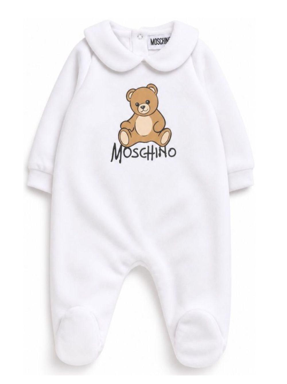 Tutina per neonati Moschino Kids bianca con dettaglio Teddy Bear M5Y037LCA40 10101 MOSCHINO KIDS