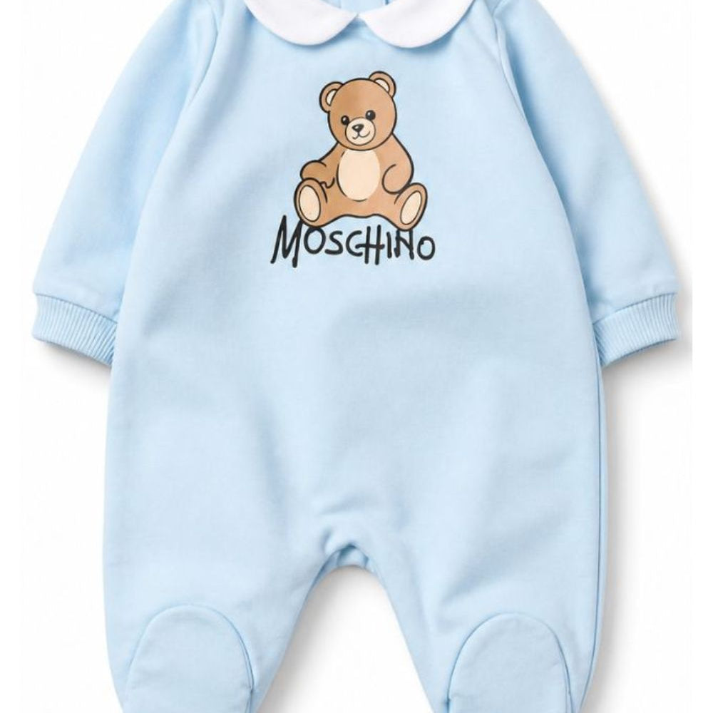 Tutina per neonato Moschino Kids azzurro con dettaglio Teddy Bear M5Y037LCA40 40304 MOSCHINO KIDS