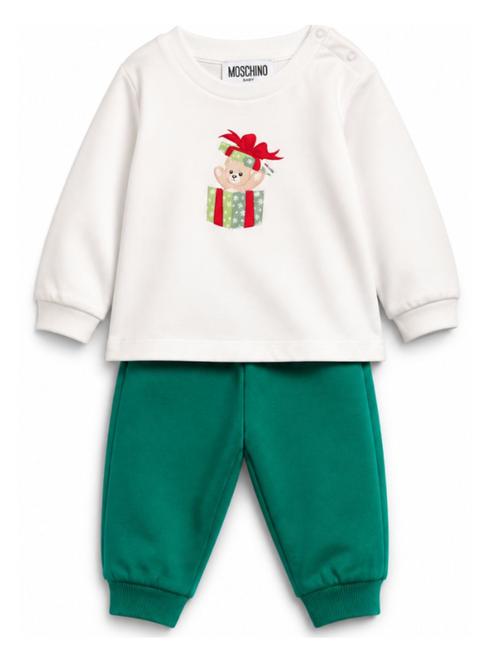 Set felpa e pantaloni per neonato Moschino Kids multicolore con stampa Teddy Bear sul davanti M6K02FLAA10 82638 MOSCHINO KIDS