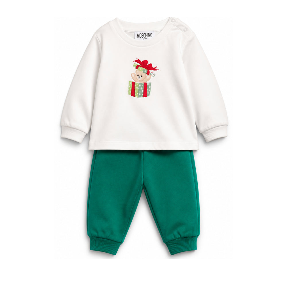 Set felpa e pantaloni per neonato Moschino Kids multicolore con stampa Teddy Bear sul davanti M6K02FLAA10 82638 MOSCHINO KIDS