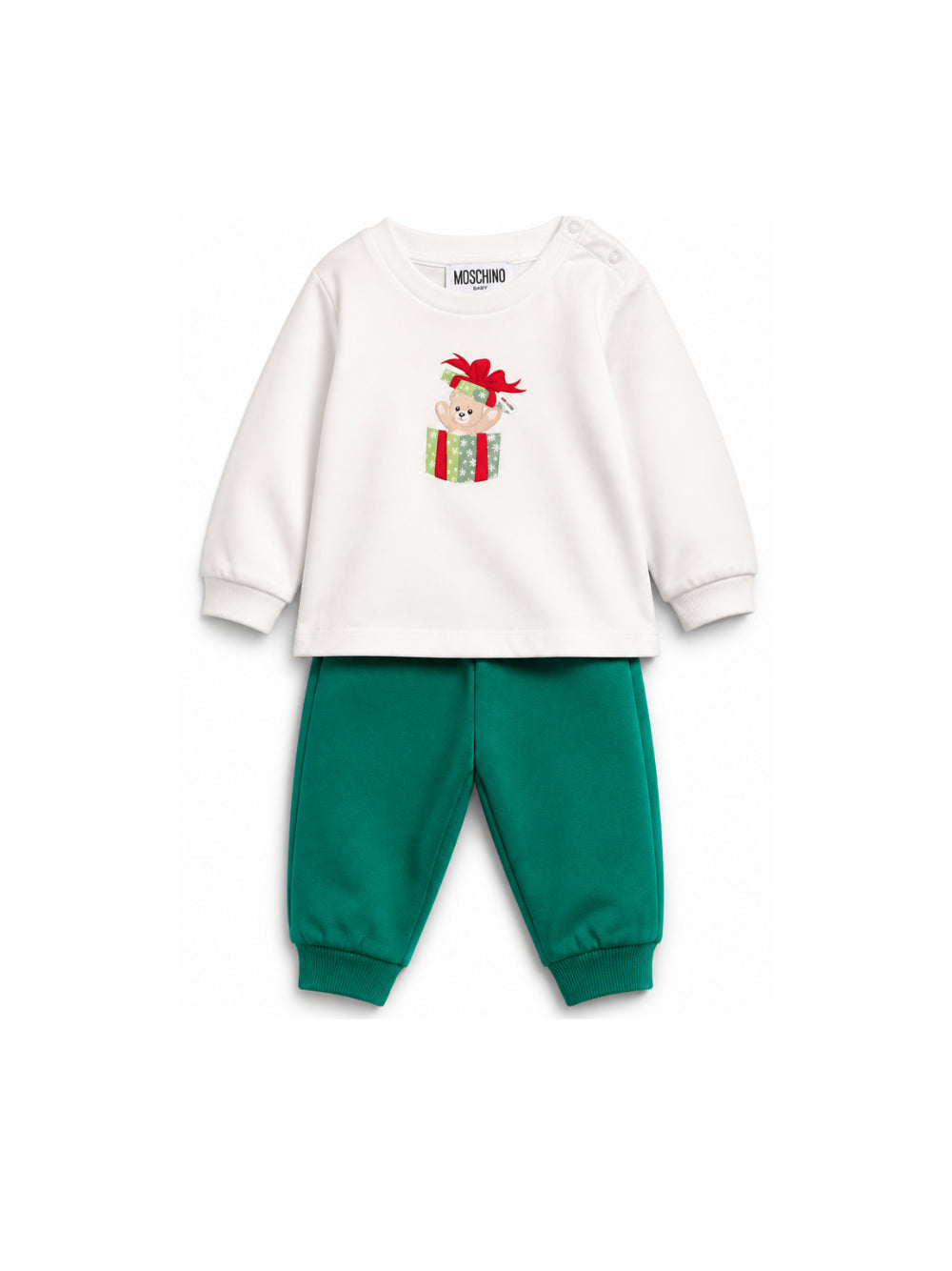 Set felpa e pantaloni per neonato Moschino Kids multicolore con stampa Teddy Bear sul davanti M6K02FLAA10 82638 MOSCHINO KIDS