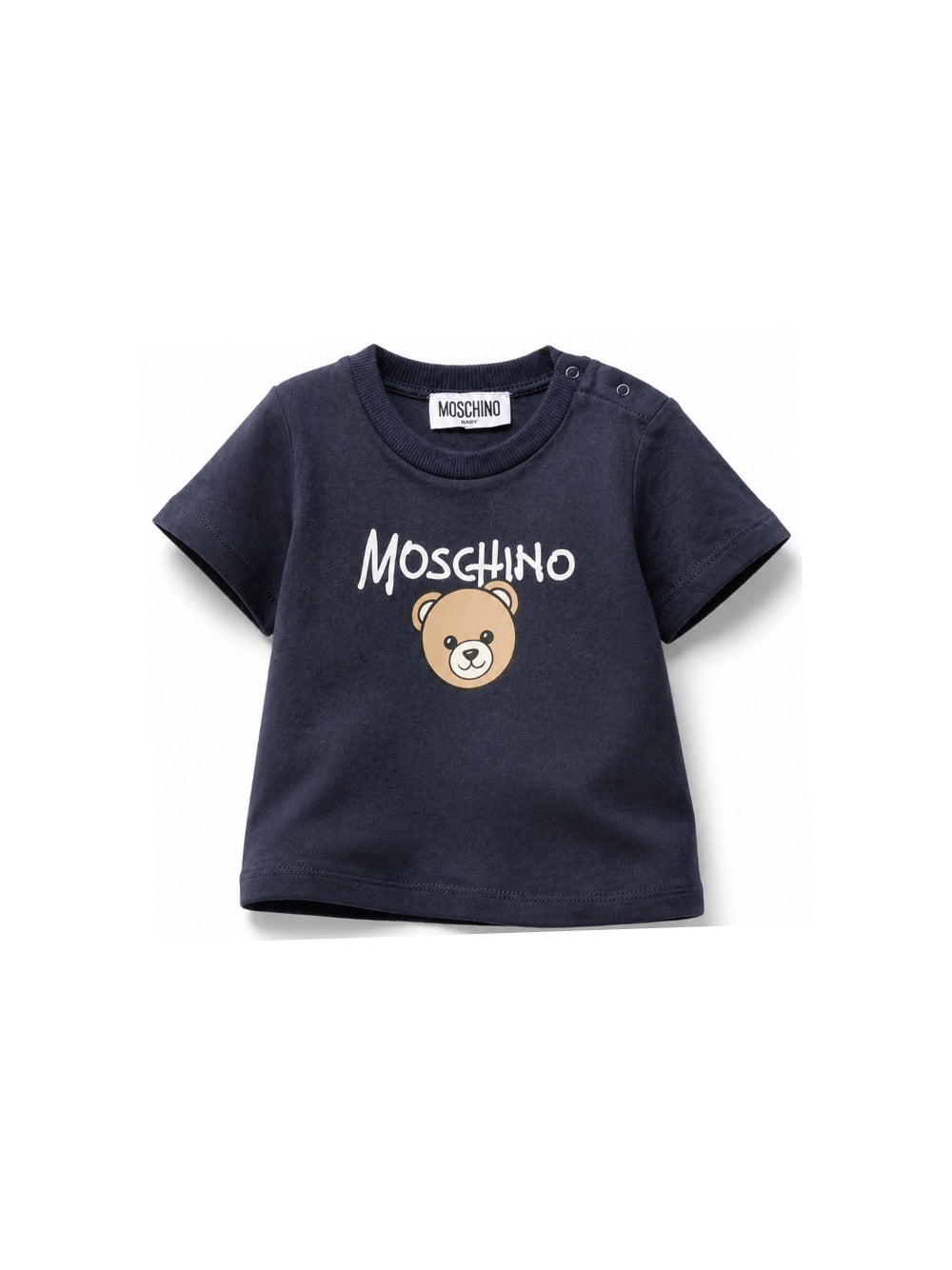 T-shirt per neonato Moschino Kids blu con stampa Teddy Bear sul davanti M6M047LAA34 40016 MOSCHINO KIDS