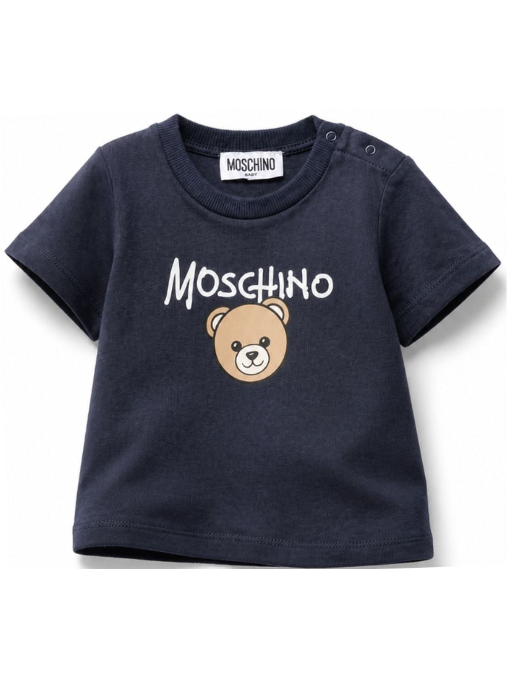 T-shirt per neonato Moschino Kids blu con stampa Teddy Bear sul davanti M6M047LAA34 40016 MOSCHINO KIDS
