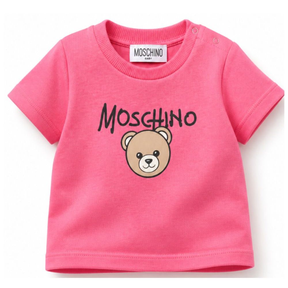 T-shirt per neonata Moschino Kids fucsia con stampa Teddy Bear sul davanti M6M047LAA34 51450 MOSCHINO KIDS