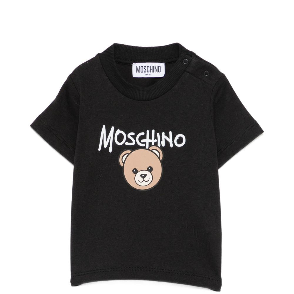 T-shirt per neonati Moschino Kids nera con stampa Teddy Bear sul davanti M6M047LAA34 60100 MOSCHINO KIDS