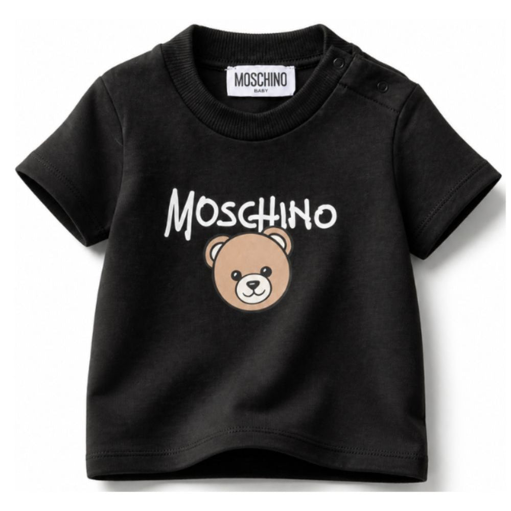 T-shirt per neonati Moschino Kids nera con stampa Teddy Bear sul davanti M6M047LAA34 60100 MOSCHINO KIDS