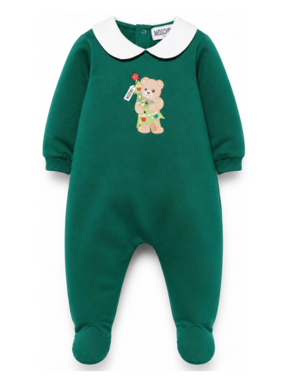 Tutina per neonati Moschino Kids verde con stampa Teddy Bear natalizia M6Y037LCA61 30327 MOSCHINO KIDS