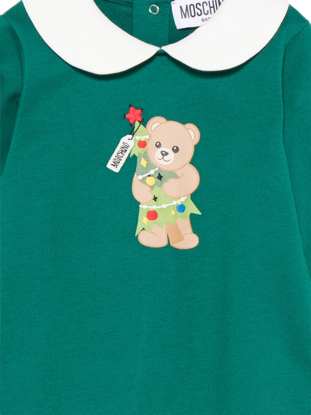 Tutina per neonati Moschino Kids verde con stampa Teddy Bear natalizia M6Y037LCA61 30327 MOSCHINO KIDS