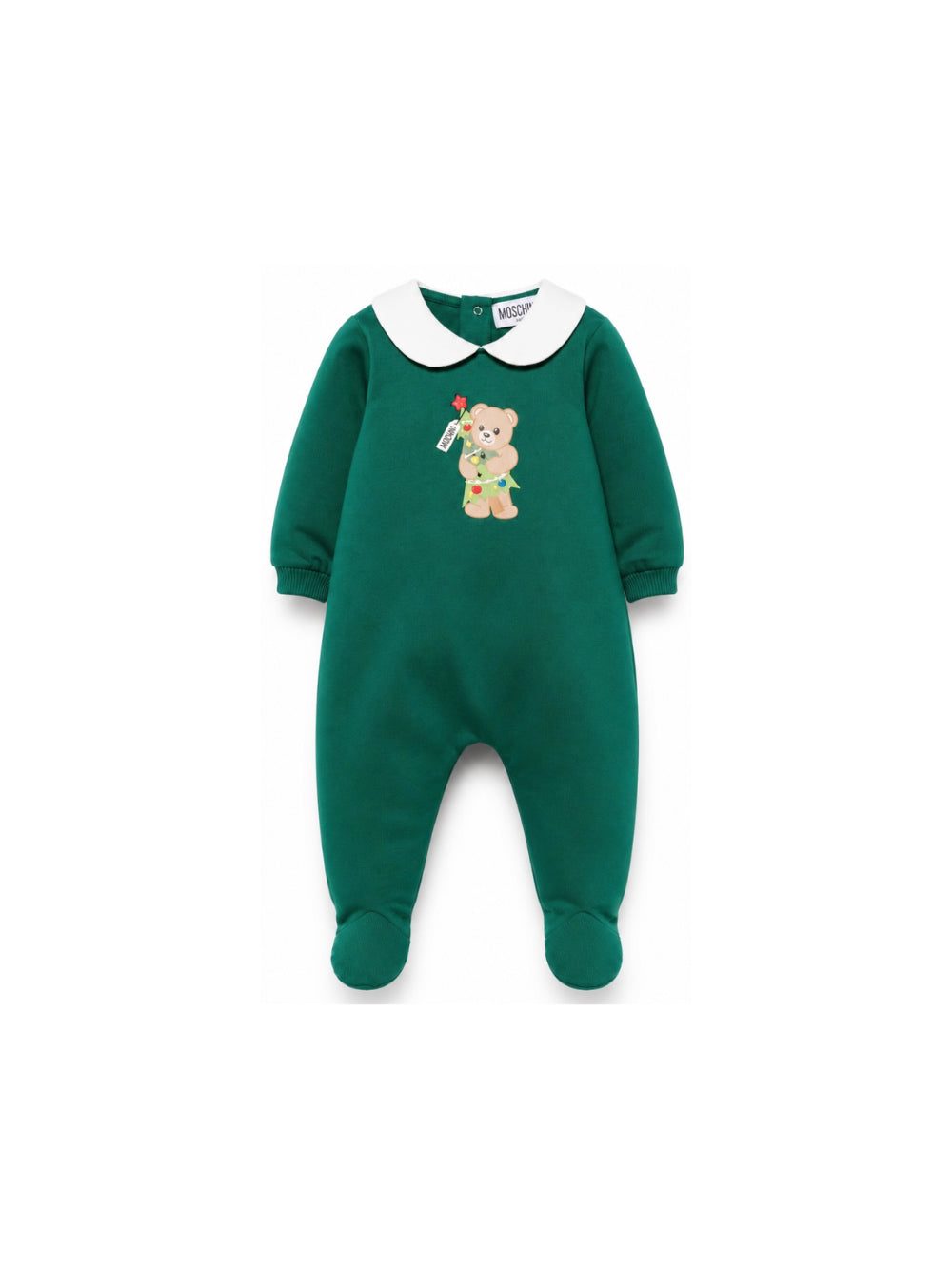 Tutina per neonati Moschino Kids verde con stampa Teddy Bear natalizia M6Y037LCA61 30327 MOSCHINO KIDS