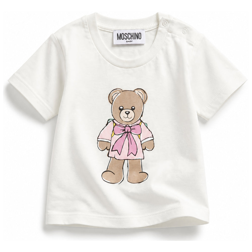 T-shirt per neonata Moschino Kids bianca con motivo orsetto di peluche M7M047LAA10 10063 MOSCHINO KIDS
