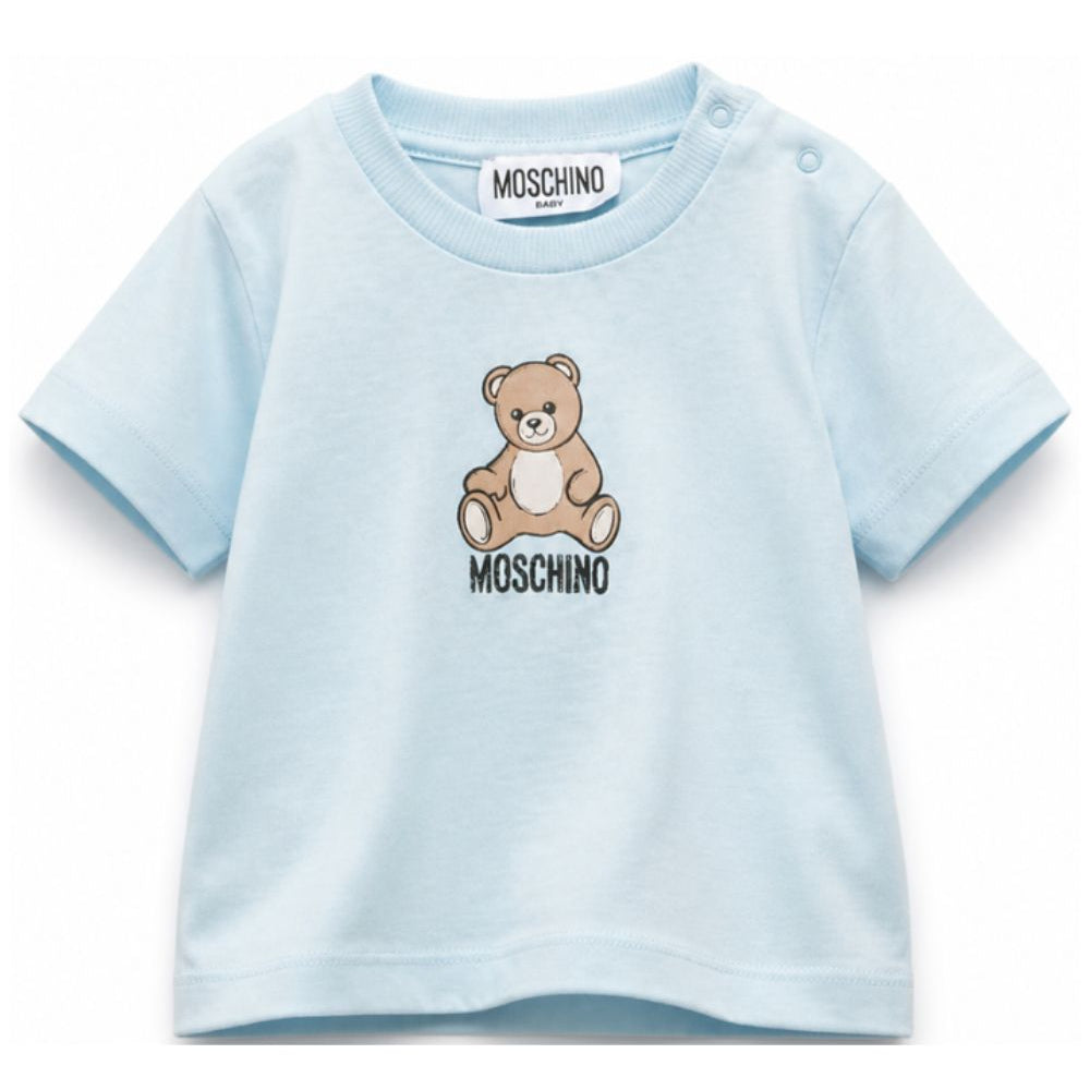 T-shirt per neonato Moschino Kids azzurra con motivo Teddy Bear M9M047LAA10 40304 MOSCHINO KIDS