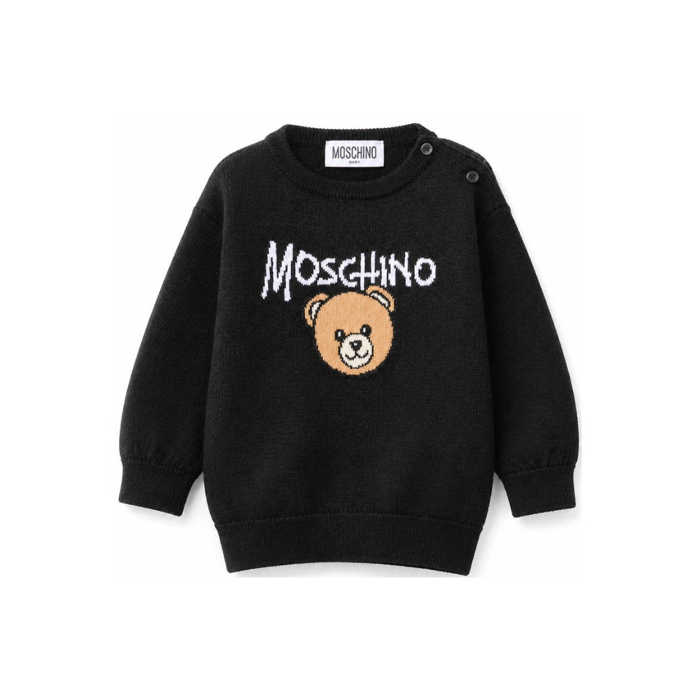 Maglione per neonato Moschino Kids nero con logo ricamato sul davanti M9W00JLHE43 60100 MOSCHINO KIDS