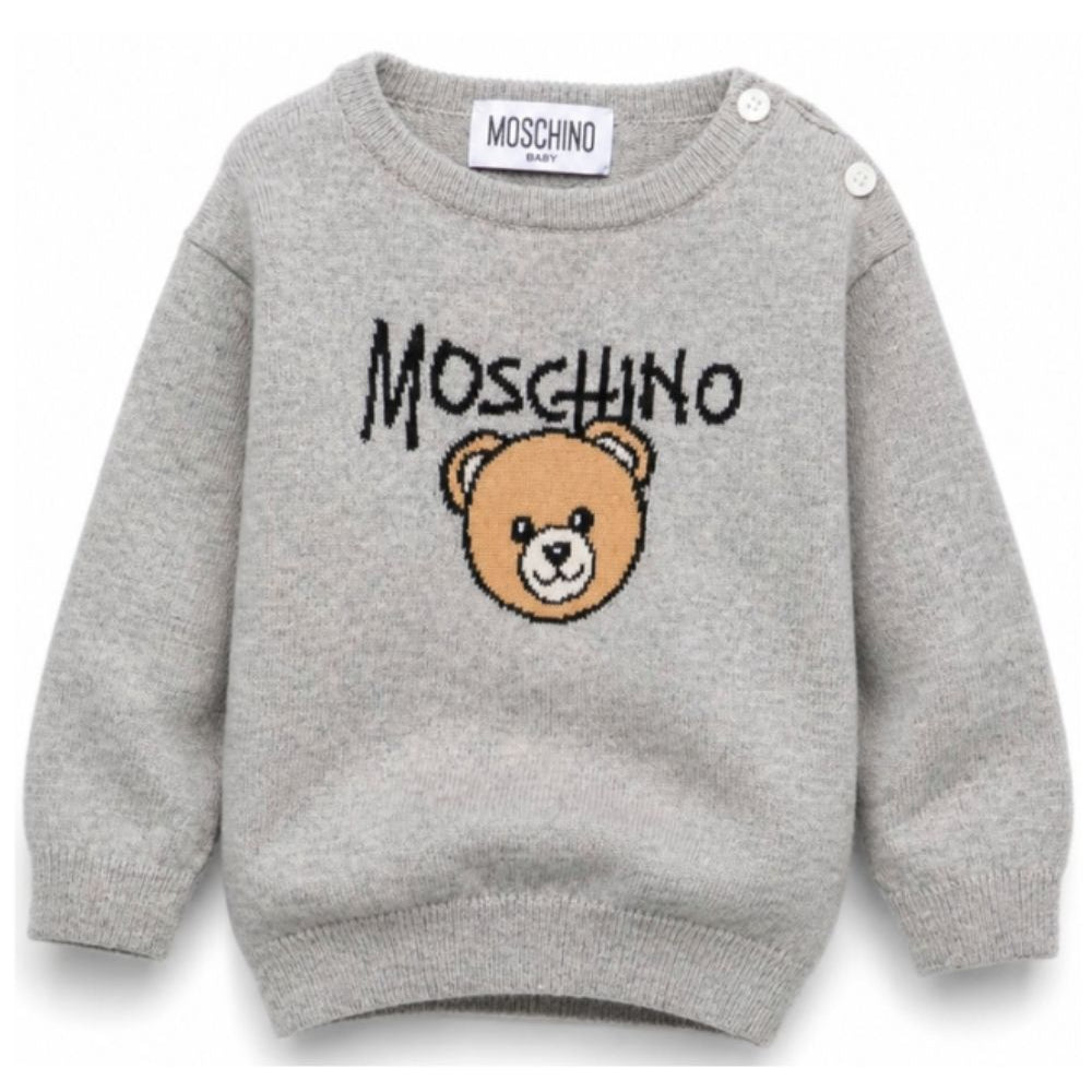 Maglione per neonato Moschino Kids grigio con logo ricamato sul davanti M9W00JLHE43 60901 MOSCHINO KIDS