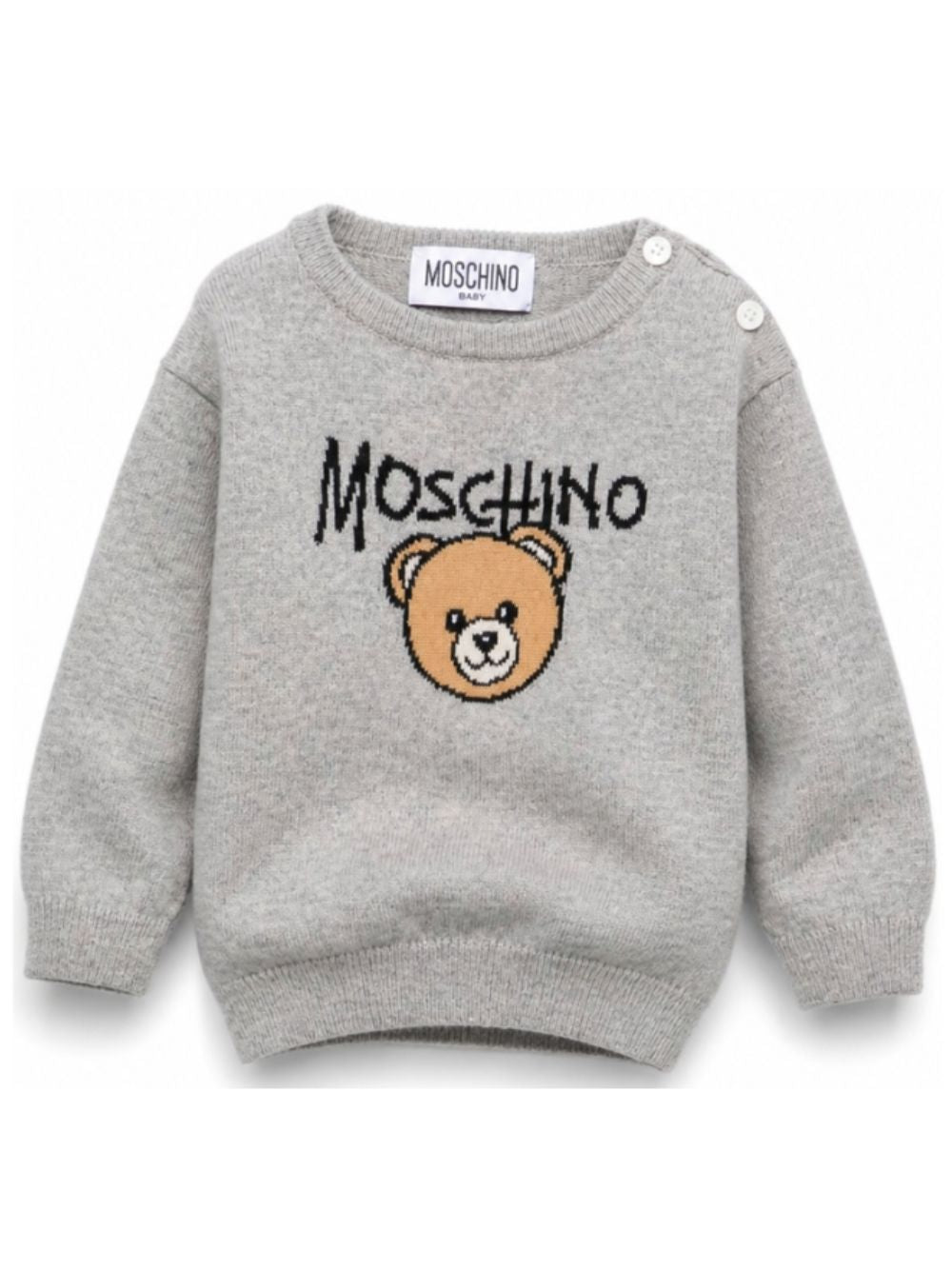 Maglione per neonato Moschino Kids grigio con logo ricamato sul davanti M9W00JLHE43 60901 MOSCHINO KIDS