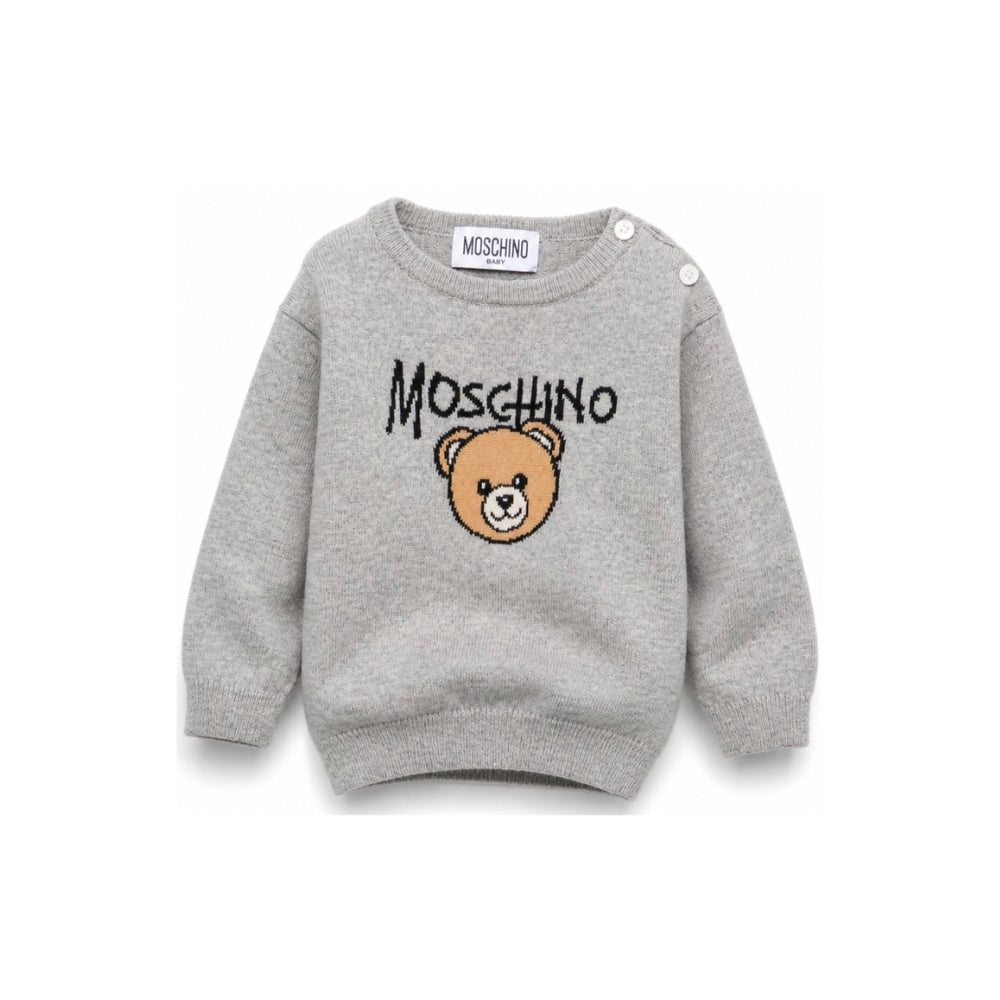 Maglione per neonato Moschino Kids grigio con logo ricamato sul davanti M9W00JLHE43 60901 MOSCHINO KIDS