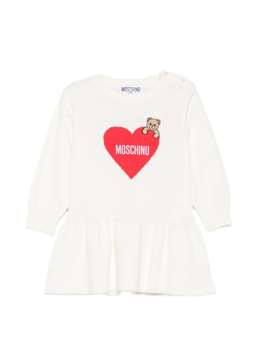Abito per bambina Moschino Kids bianco con motivo a cuore e orsacchiotto MAV0CTLHE66 10063 MOSCHINO KIDS