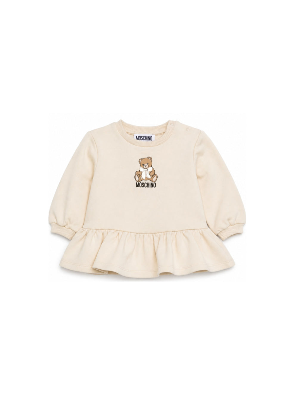 Abito per neonata Moschino Kids beige con stampa orsetto sul davanti MBV0BKLDA18 20404 MOSCHINO KIDS