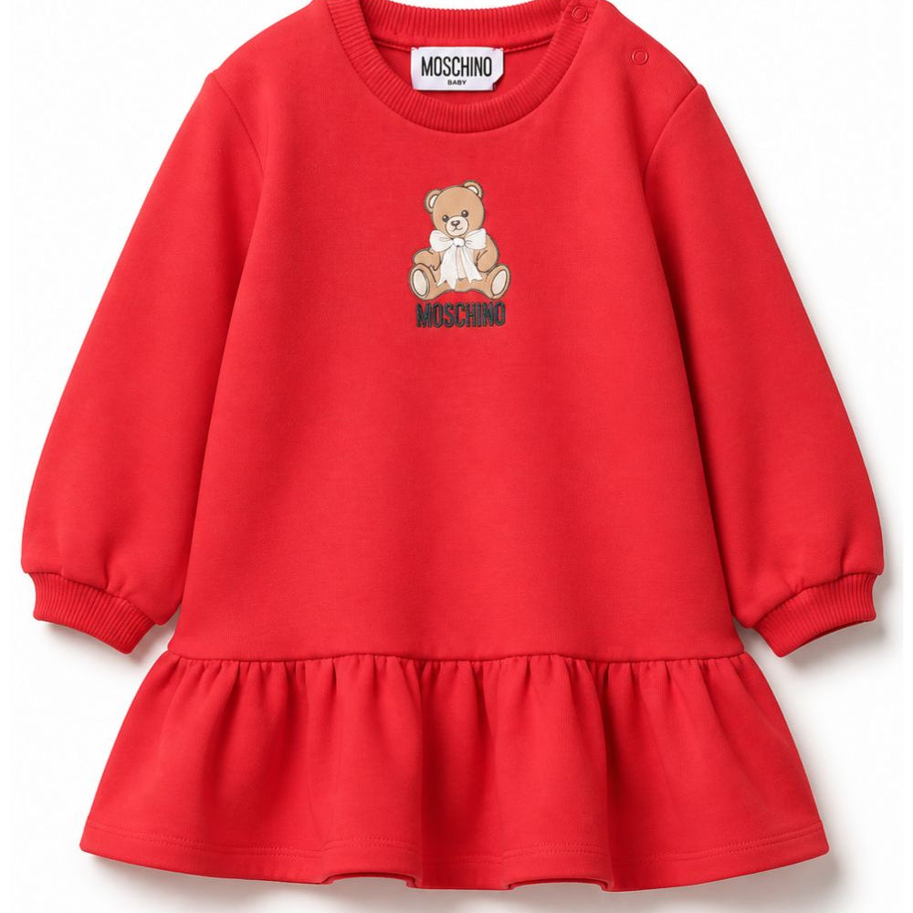 Abito per neonata Moschino Kids rosso con motivo orsetto MBV0BKLDA18 50109 MOSCHINO KIDS