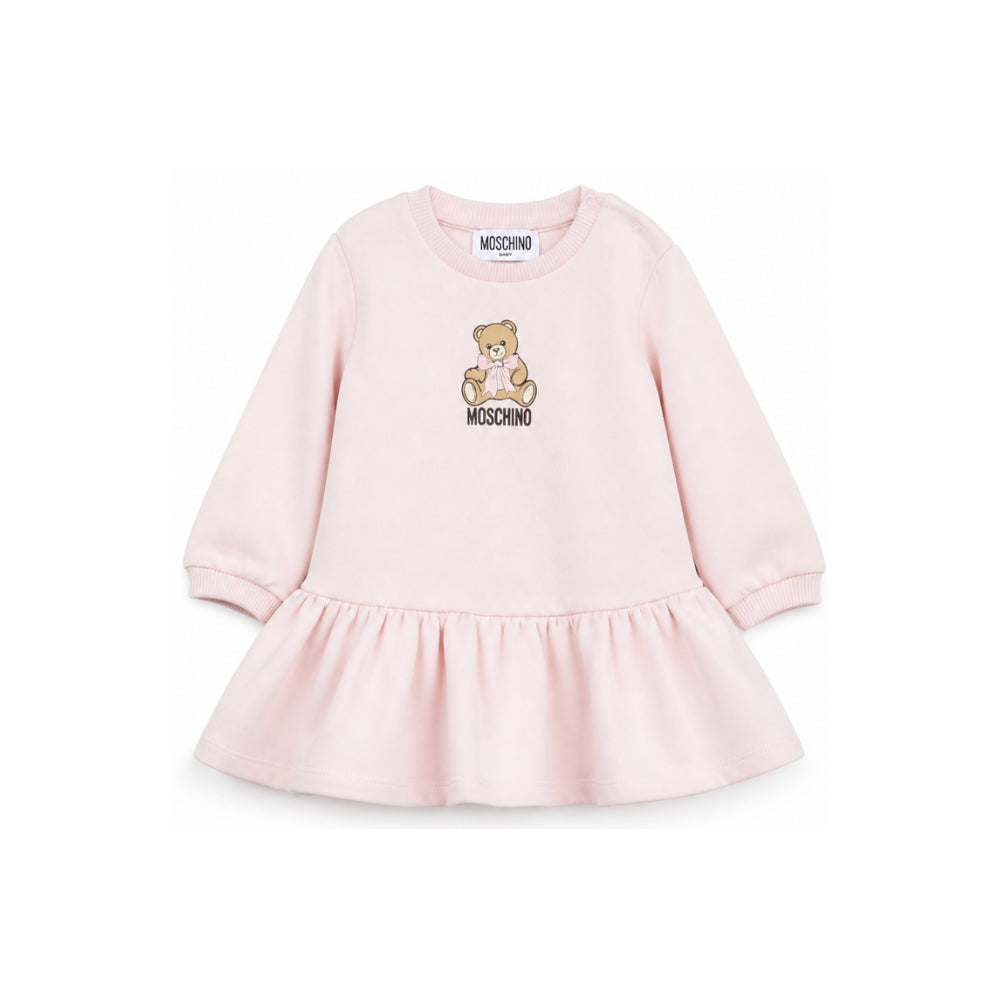 Abito per neonata Moschino Kids rosa con stampa orsetto sul davanti MBV0BKLDA18 50209 MOSCHINO KIDS