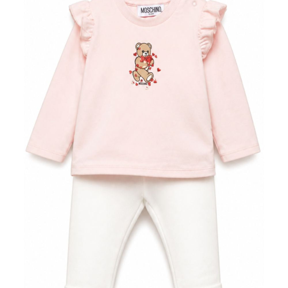 Completo per neonata Moschino Kids rosa e bianco con dettaglio con volant MCK01XLBA11 84241 MOSCHINO KIDS