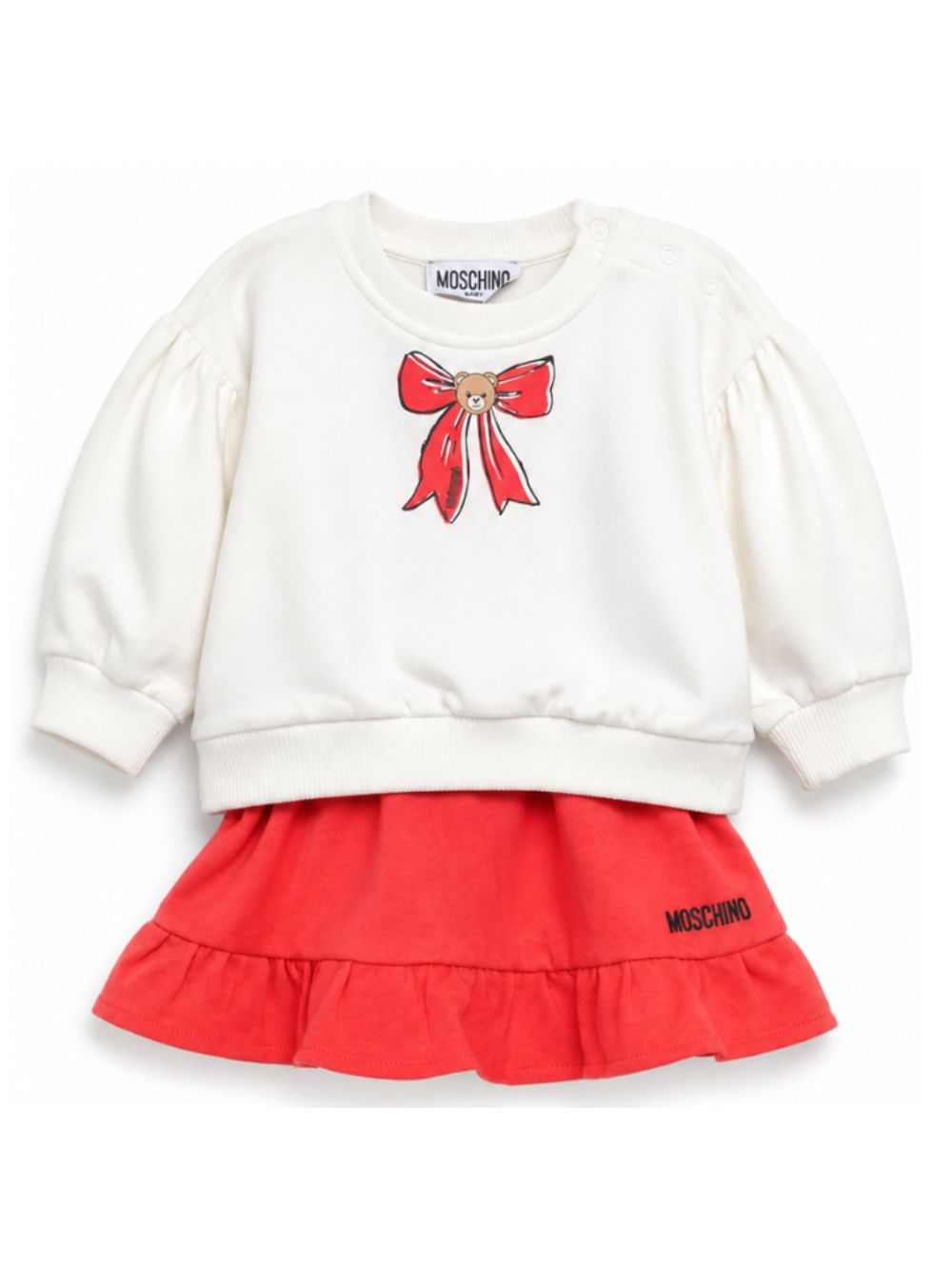 Set felpa e gonna per neonata Moschino Kids multicolore con decorazione fiocco sul davanti MDK03HLDA18 83979 MOSCHINO KIDS