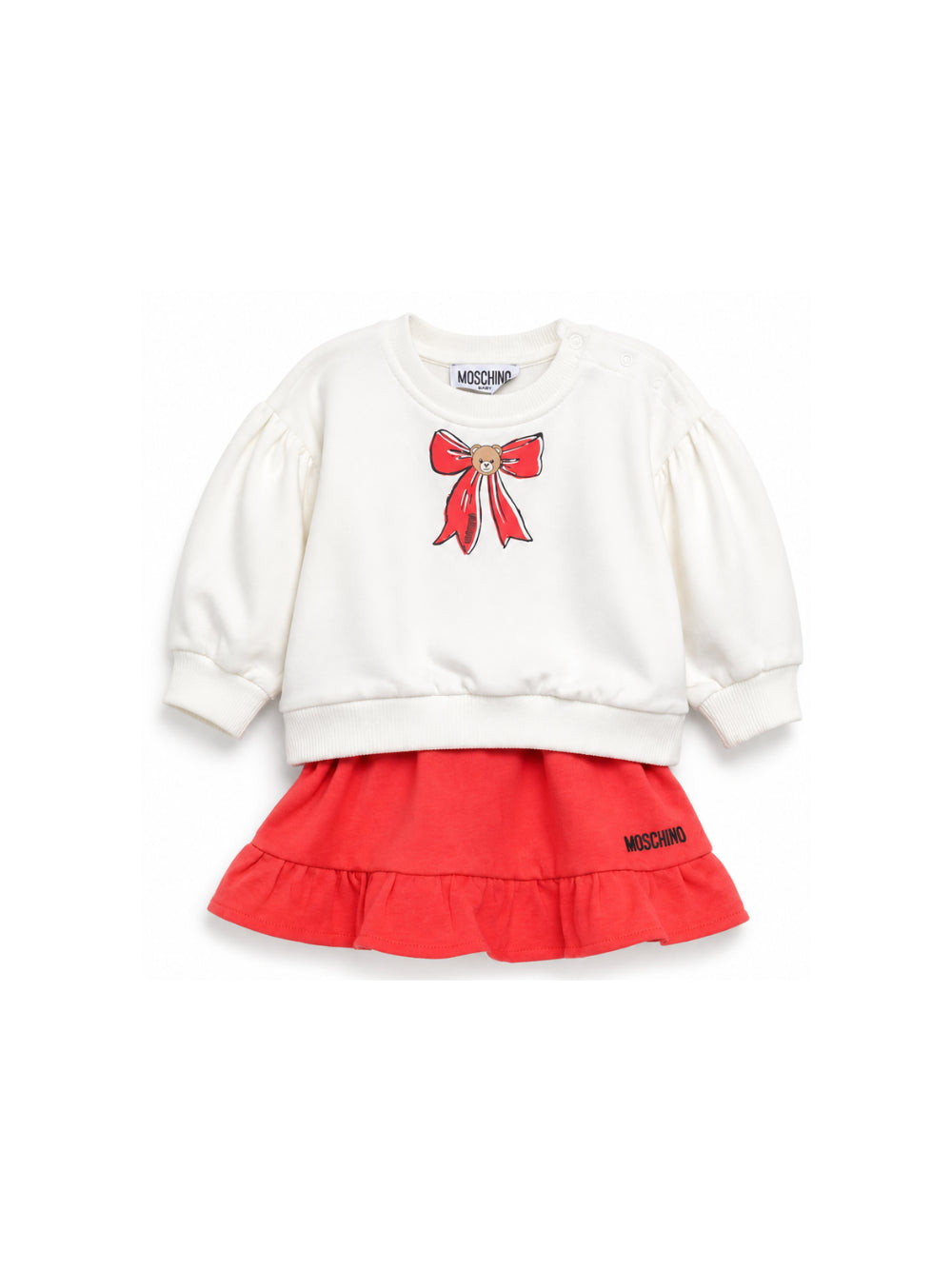 Set felpa e gonna per neonata Moschino Kids multicolore con decorazione fiocco sul davanti MDK03HLDA18 83979 MOSCHINO KIDS