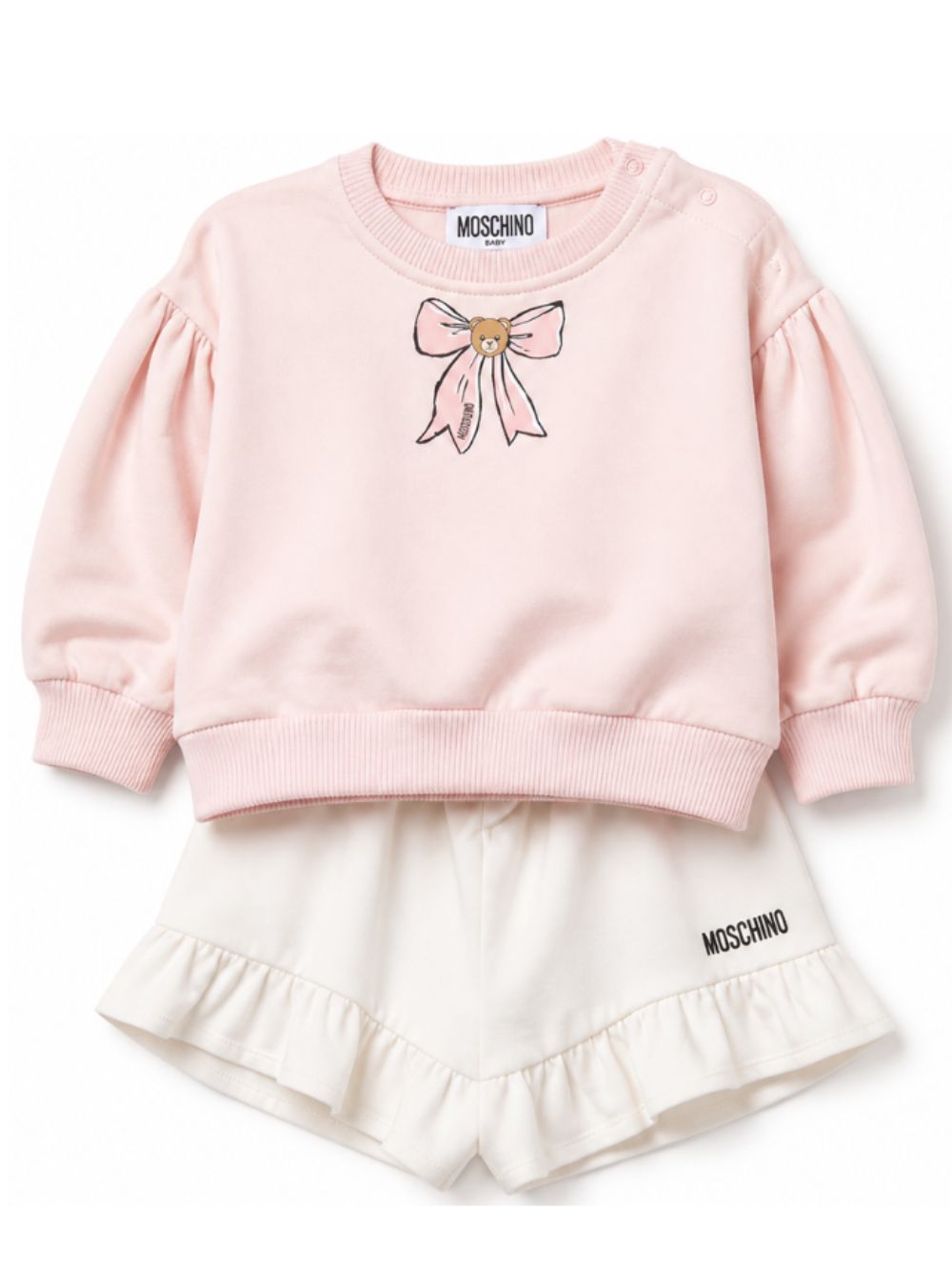 Set felpa e gonna per neonata Moschino Kids multicolore con decorazione fiocco sul davanti MDK03HLDA18 84241 MOSCHINO KIDS