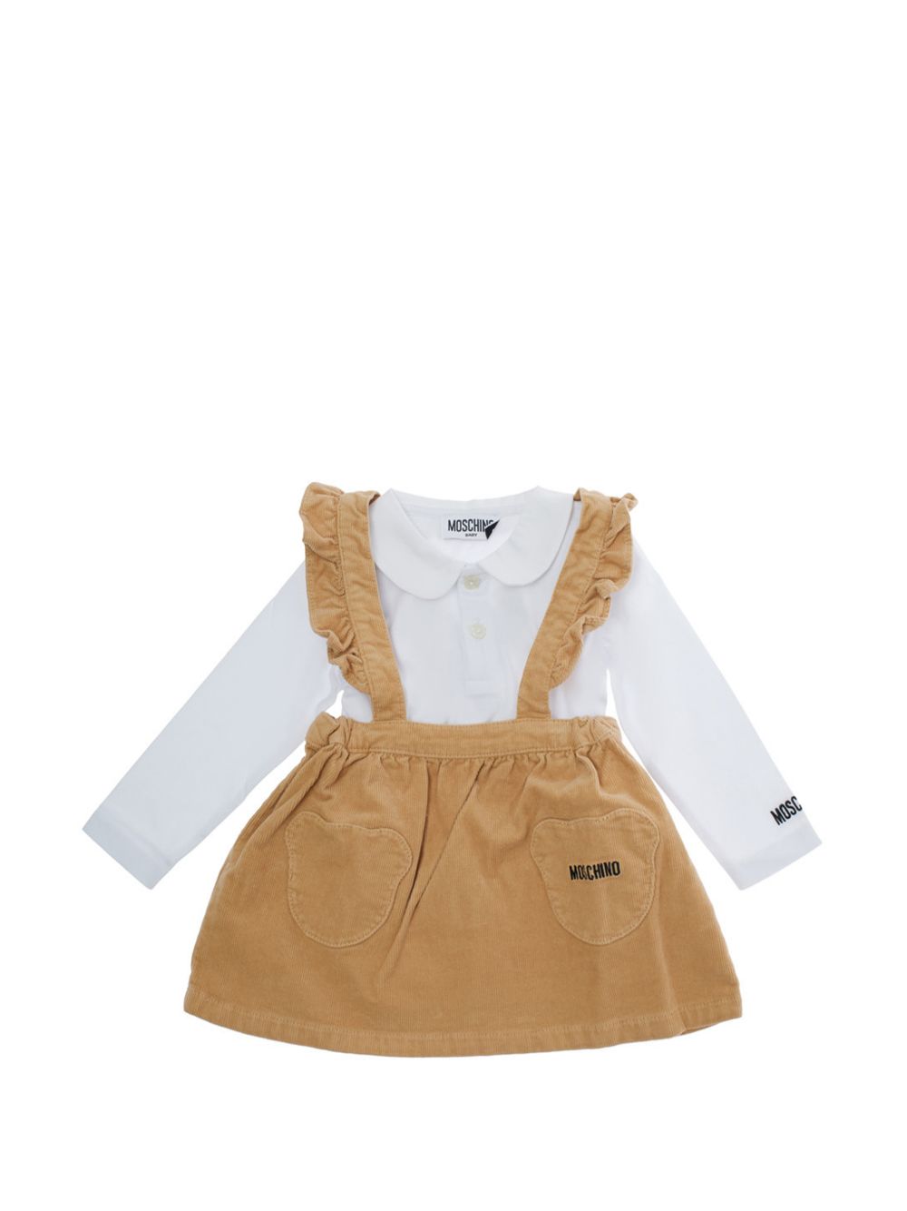 Abito per neonata Moschino Kids marrone in velluto con stampa logo MDK03ILVC02 20351 MOSCHINO KIDS