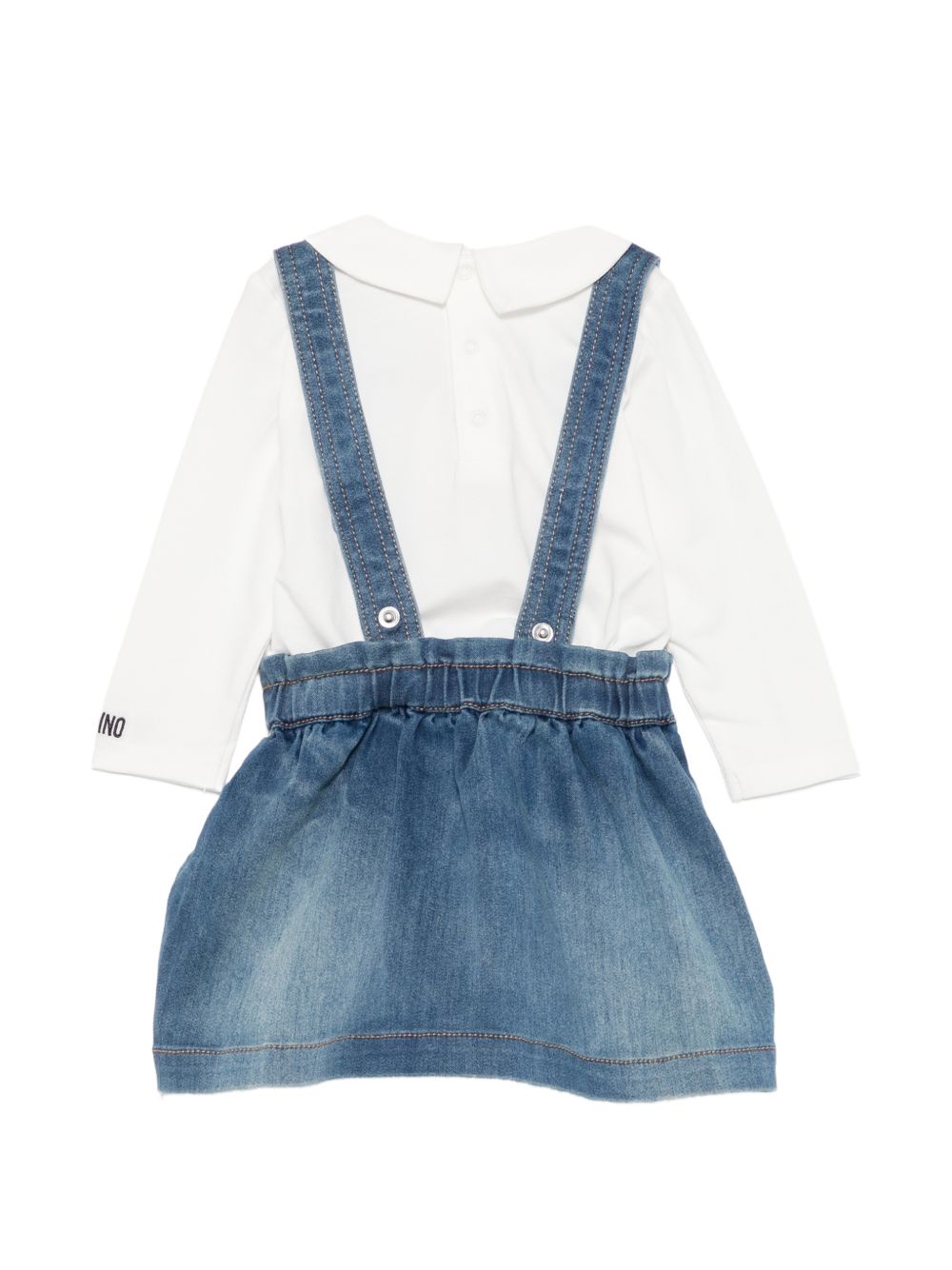 Completo in salopette per neonata Moschino Kids denim con orsacchiotto MDK03OLXE43 10063 MOSCHINO KIDS