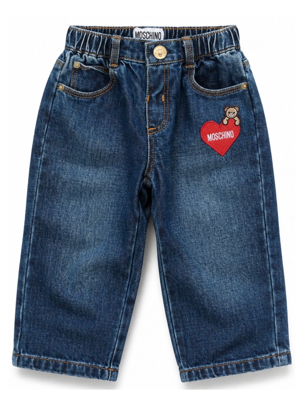 Jeans per neonata Moschino Kids denim con applicazione cuore MDP03LL0E49 41047 MOSCHINO KIDS