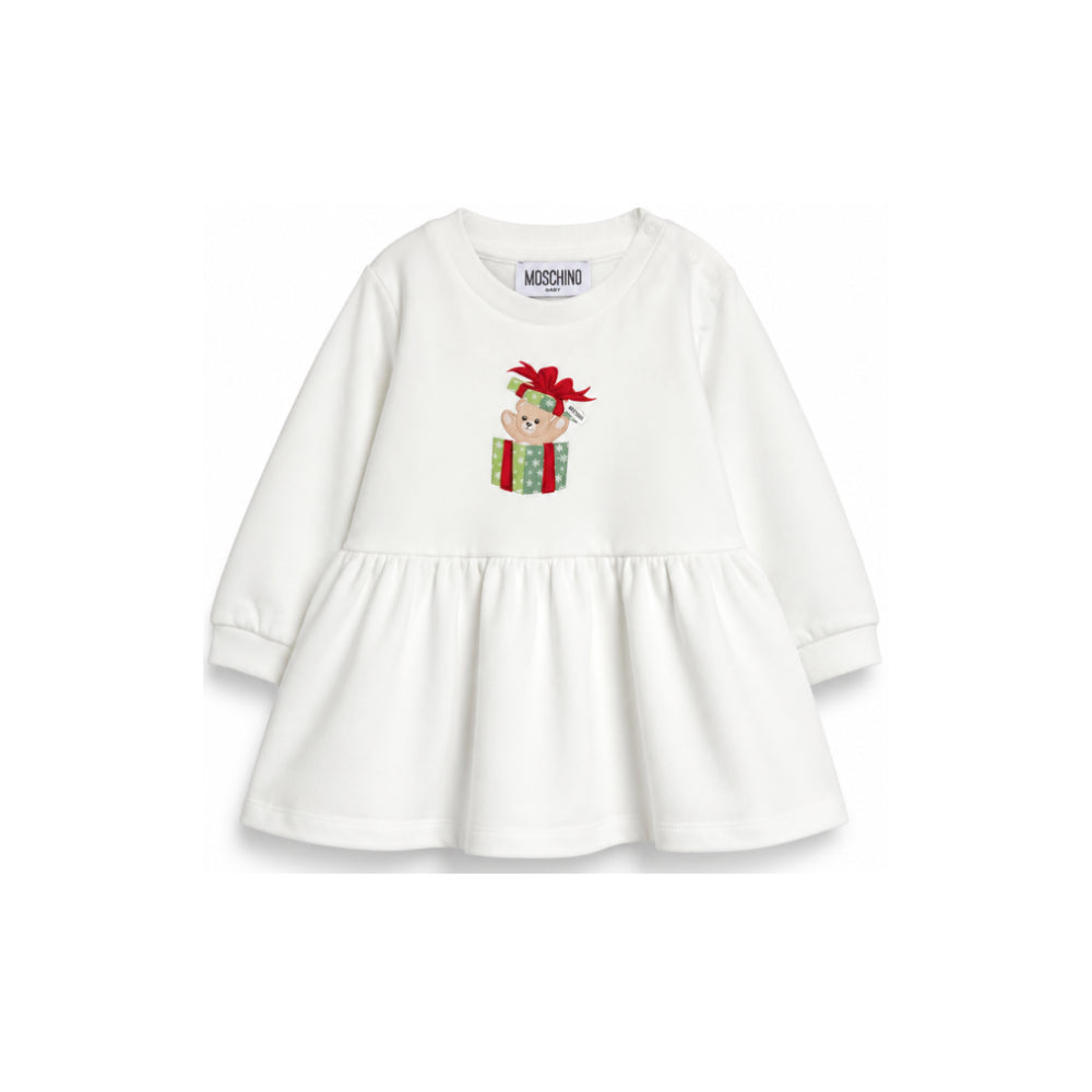 Abito per neonata Moschino Kids bianco con chiusura a spalla con volant MDV0DOLCA61 10063 MOSCHINO KIDS