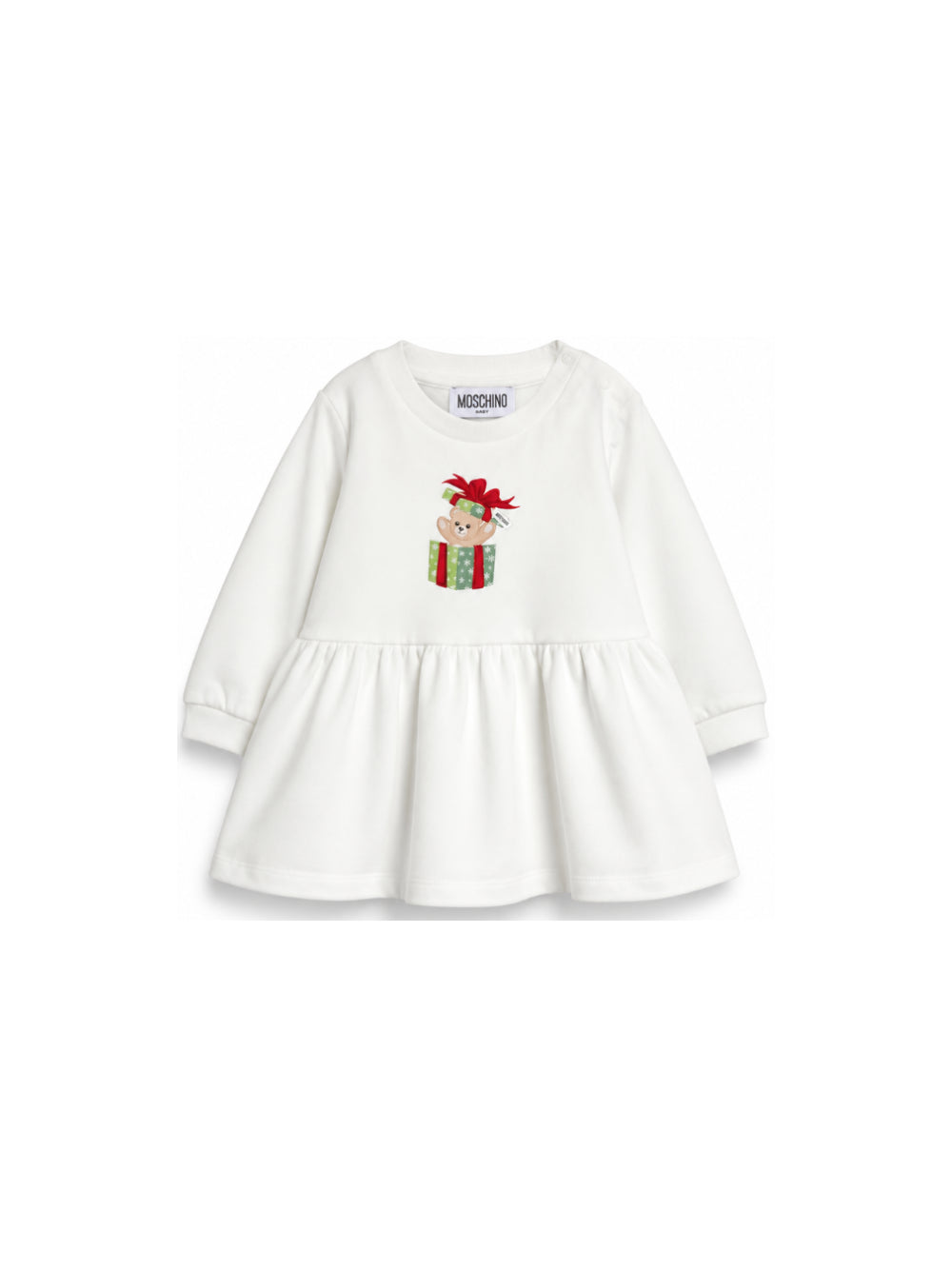 Abito per neonata Moschino Kids bianco con chiusura a spalla con volant MDV0DOLCA61 10063 MOSCHINO KIDS