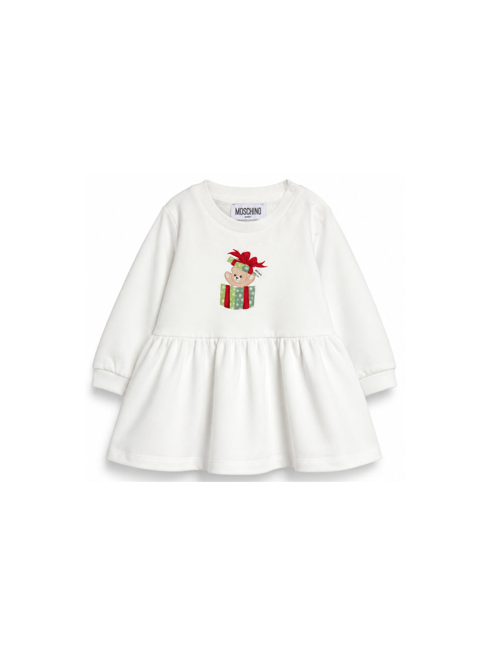 Abito per neonata Moschino Kids bianco con chiusura a spalla con volant MDV0DOLCA61 10063 MOSCHINO KIDS