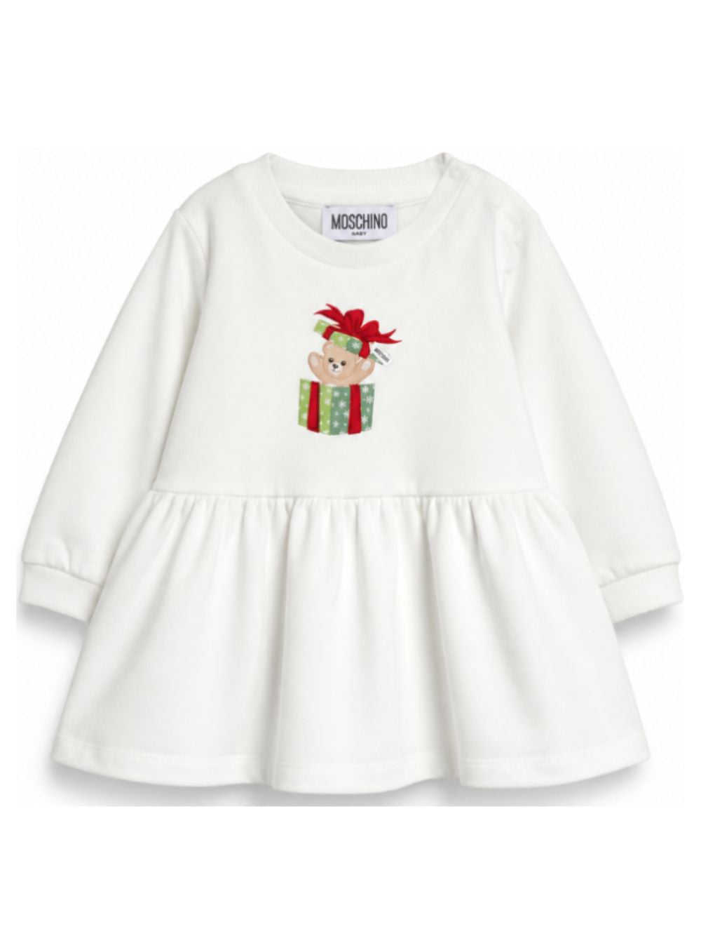 Abito per neonata Moschino Kids bianco con chiusura a spalla con volant MDV0DOLCA61 10063 MOSCHINO KIDS